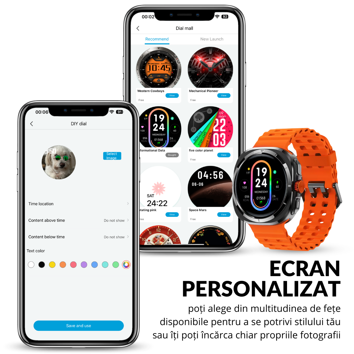 Ceas smartwatch de barbati, Ecran Tactil LCD 1.52", Apel Bluetooth, Multi Sport, Monitorizare Sanatate, Portocaliu, easyCTRL®