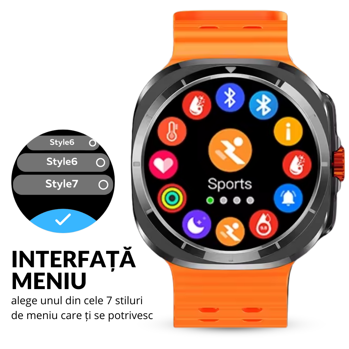 Ceas smartwatch de barbati, Ecran Tactil LCD 1.52", Apel Bluetooth, Multi Sport, Monitorizare Sanatate, Portocaliu, easyCTRL®