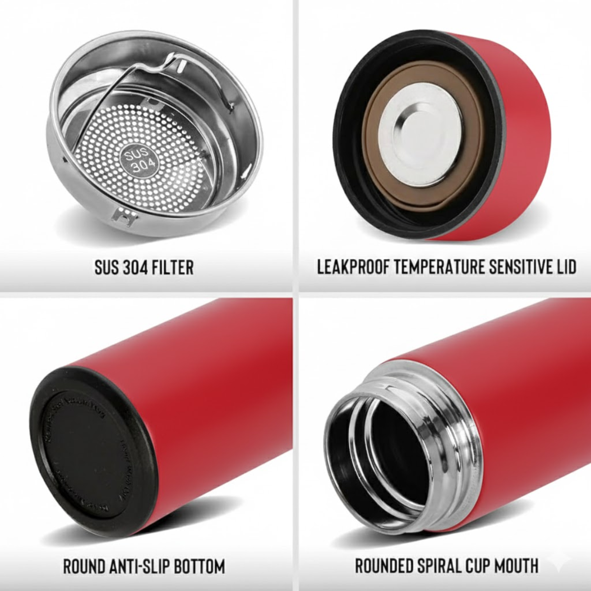 Termos Inteligent cu Afisaj LED Temperatura, Senzor Touchscreen, Infuzor de ceai, 500ml, Otel Inoxidabil, Rosu, easyCTRL®