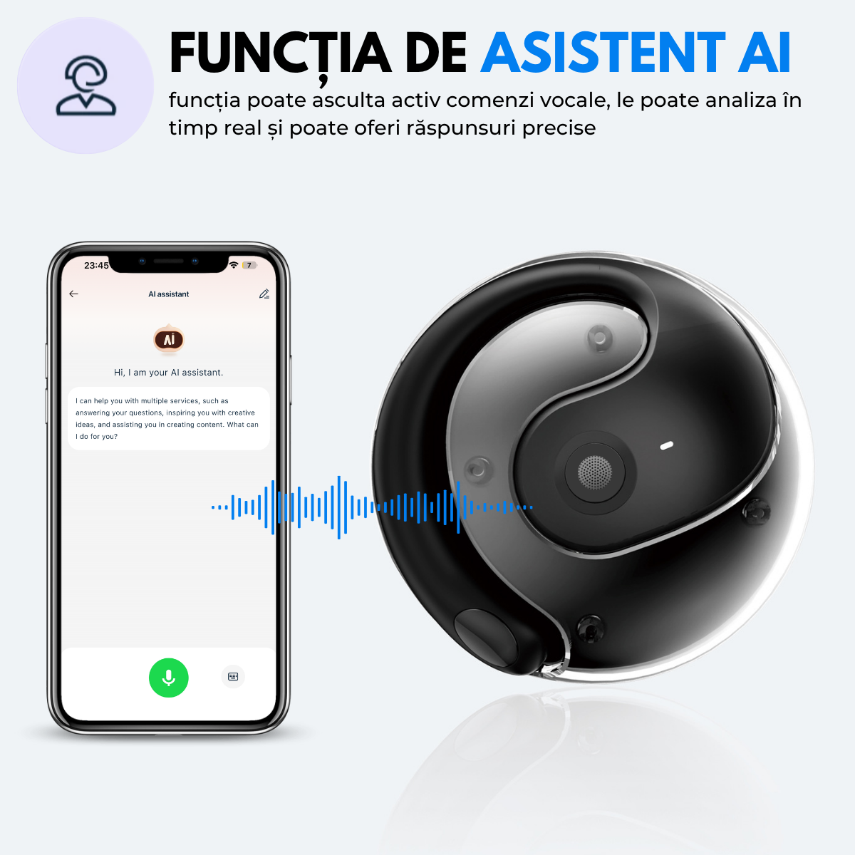 Casti cu Traducator pentru Conversatii in timp real, Open-Ear, 139 Limbi, Bluetooth 5.4, Control tactil, Carcasa de incarcare, Negru, T2, easyCTRL®
