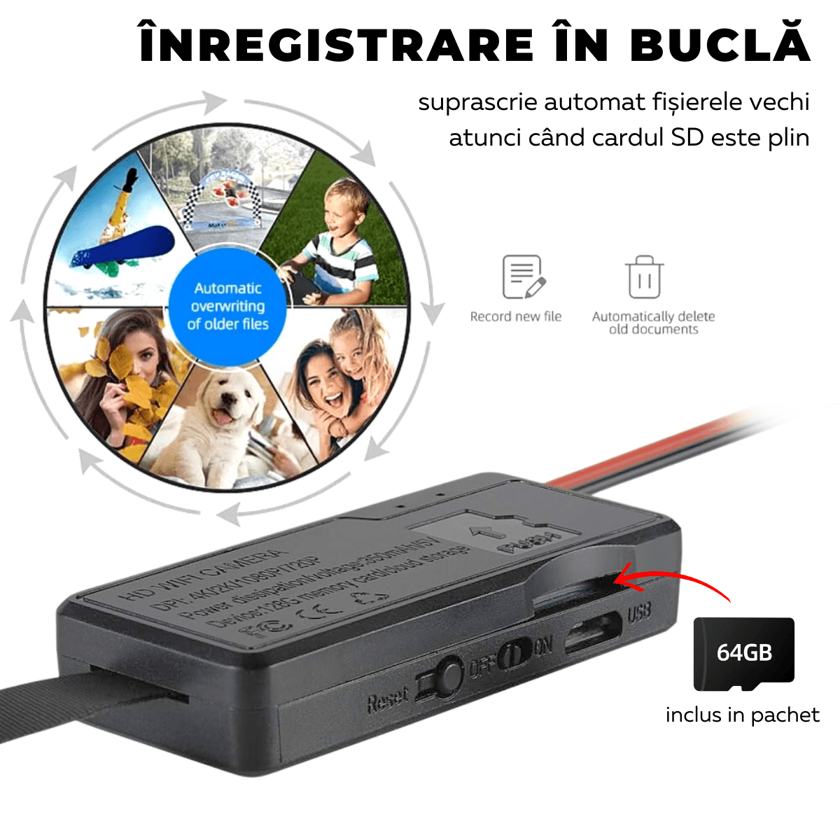 Modul Mini Camera Spion, Wi-Fi, Full HD, 64GB, Accesorii Nasturi, Detectare micare, Monitorizare video in timp real, easyCTRL®