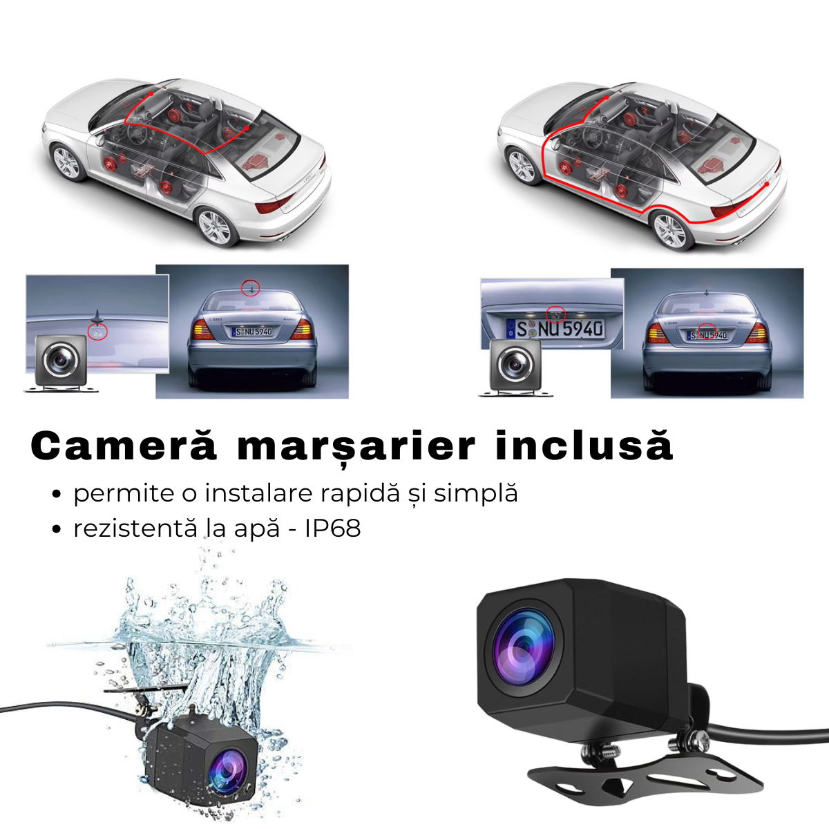 Camera Auto DVR Oglinda Retrovizoare, Fata/Spate, Touch Screen 10", Full HD, Unghi 170°, Mod Parcare, Senzor Miscare, G-Senzor, Camera Marsarier, easyCTRL®