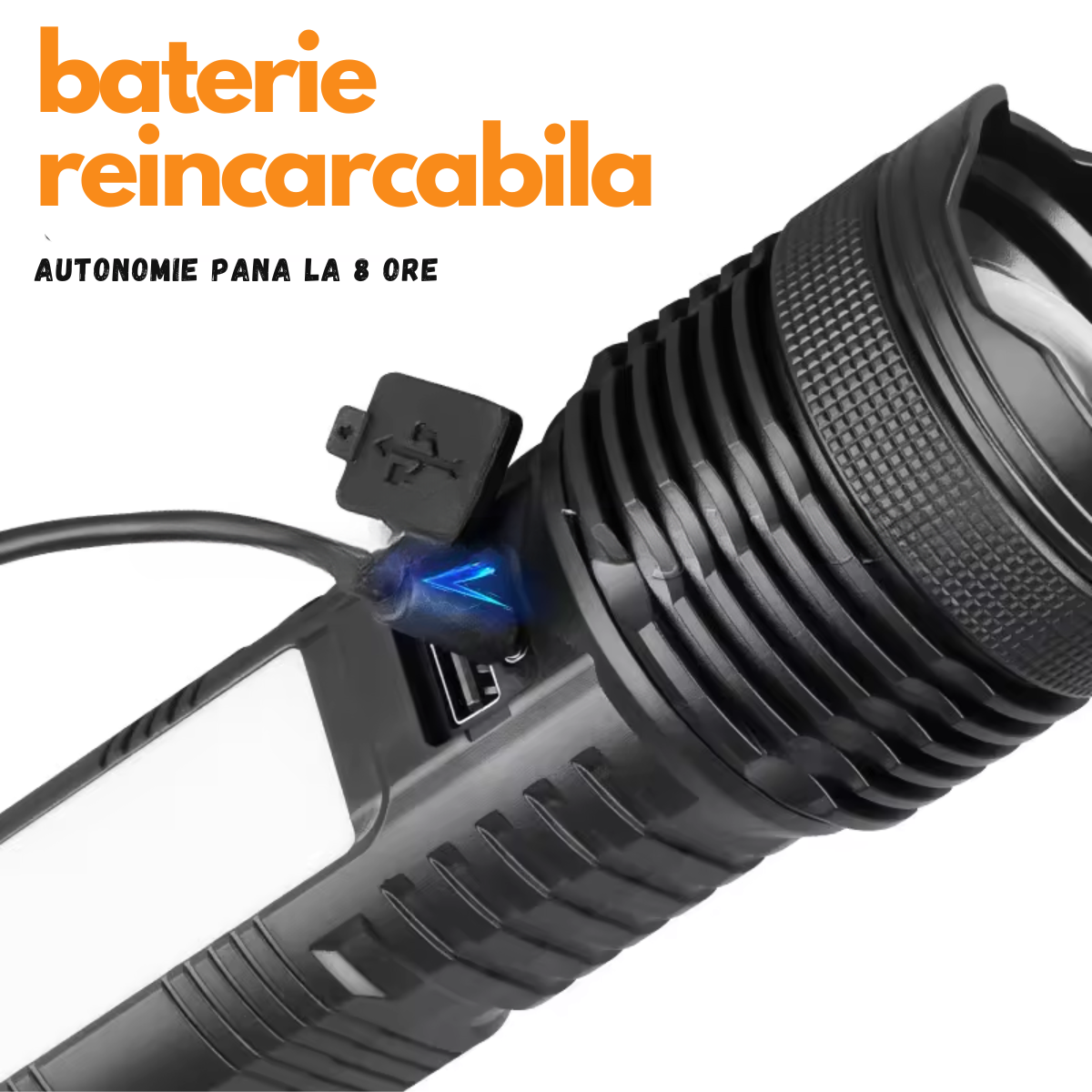 Lanterna LED reincarcabila, functie de power bank, 10.000 de lumeni, raza de actiune 500 de metri, lumina rece si calda, 4 moduri de iluminare, easyCTRL