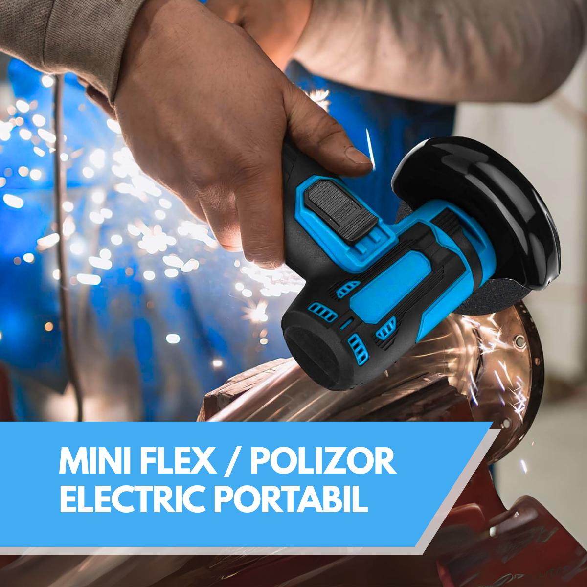 Mini Flex si Polizor Cu Baterie, 2 Acumulatori 36V, 19500 rpm, 2 discuri 76mm, Albastru/Negru