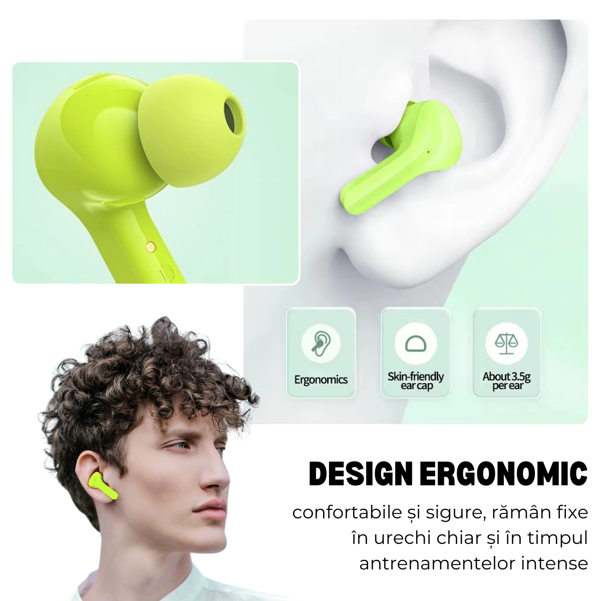 Wireless In-Ear Headphones, Touch Control, Bluetooth 5.3, LED Digital Display, Noise Cancellation, Magnetic Case, Moisture and Dust Resistance, easyCTRL®, Green 