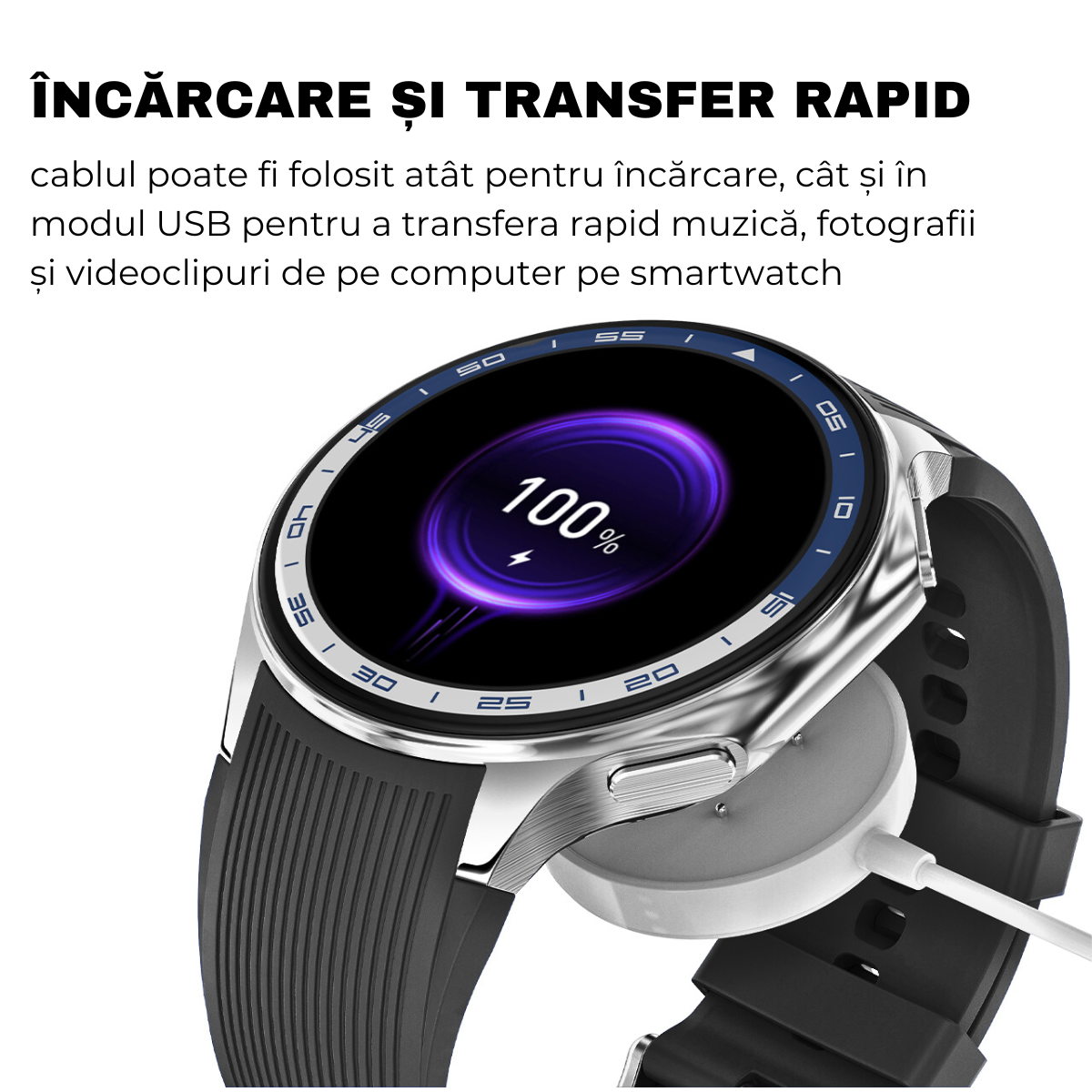 Ceas smartwatch, Ecran AMOLED 1.43", Apel Bluetooth, AI Asistent Vocal, MP3 Playback/TWS Earphone, Multi Sport, Monitorizare Sanatate, 3D Surround Vision, easyCTRL®