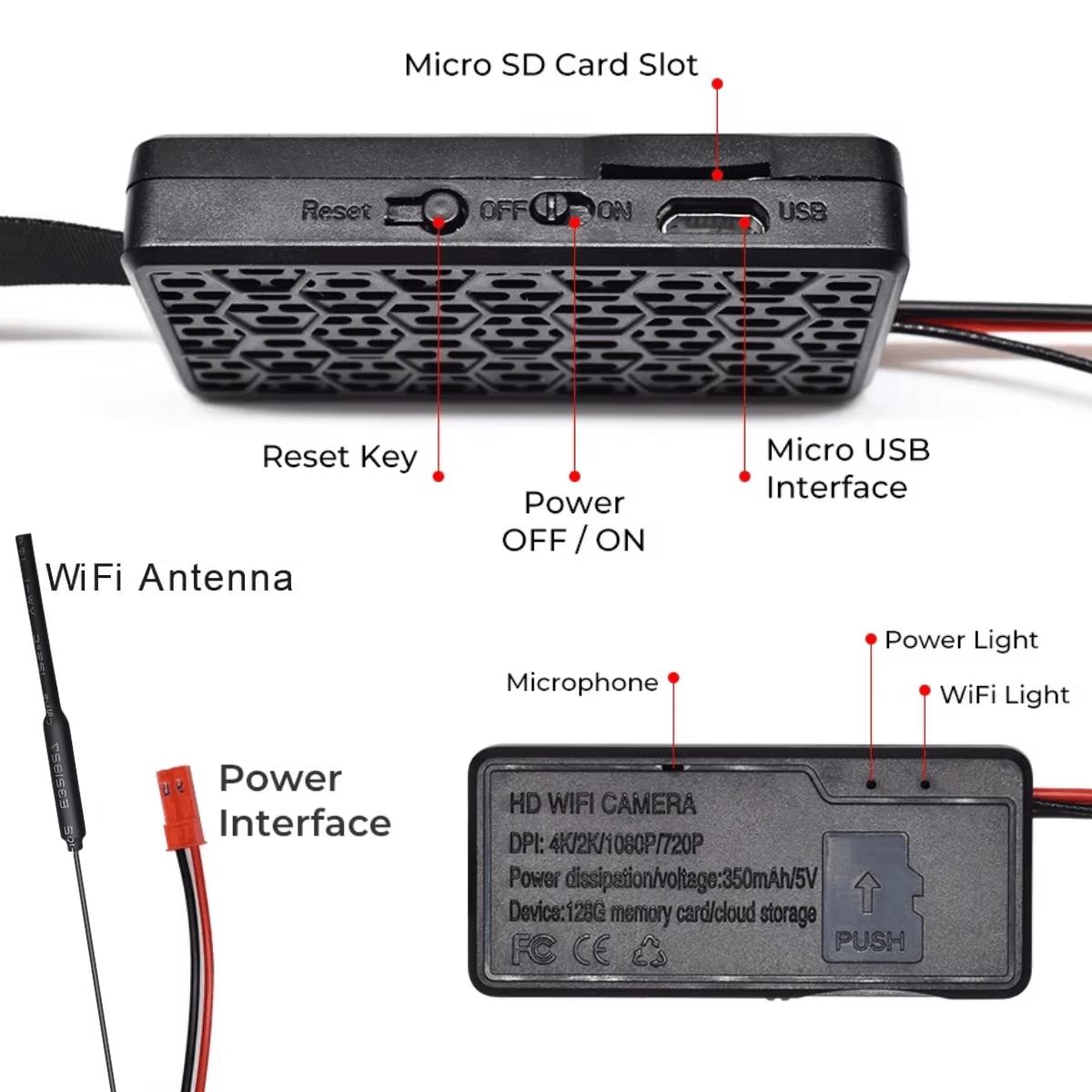 Modul Mini Camera Spion, Wi-Fi, Full HD, 64GB, Accesorii Nasturi, Detectare micare, Monitorizare video in timp real, easyCTRL®