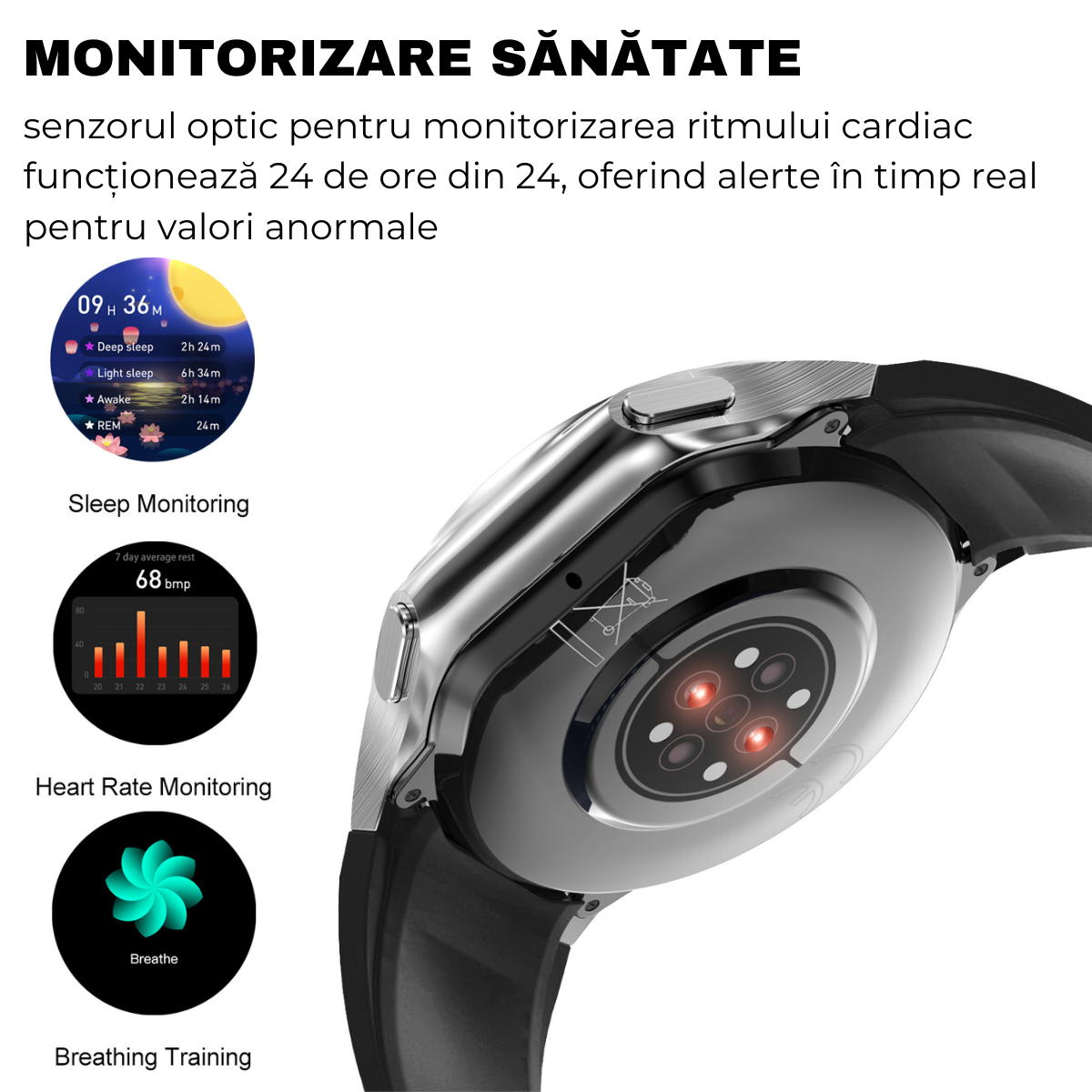 Ceas smartwatch, Ecran AMOLED 1.43", Apel Bluetooth, AI Asistent Vocal, MP3 Playback/TWS Earphone, Multi Sport, Monitorizare Sanatate, 3D Surround Vision, easyCTRL®