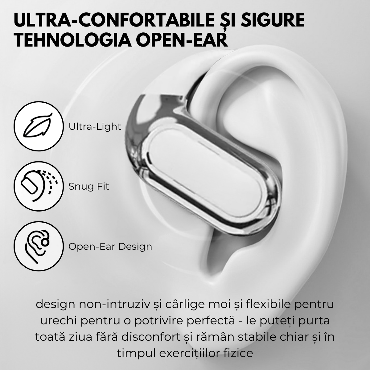 Casti cu Traducator pentru Conversatii in timp real, Open-Ear, 144 Limbi, Traducere Foto, Bluetooth 5.4, Control tactil, Carcasa de incarcare, V80, Alb, easyCTRL®