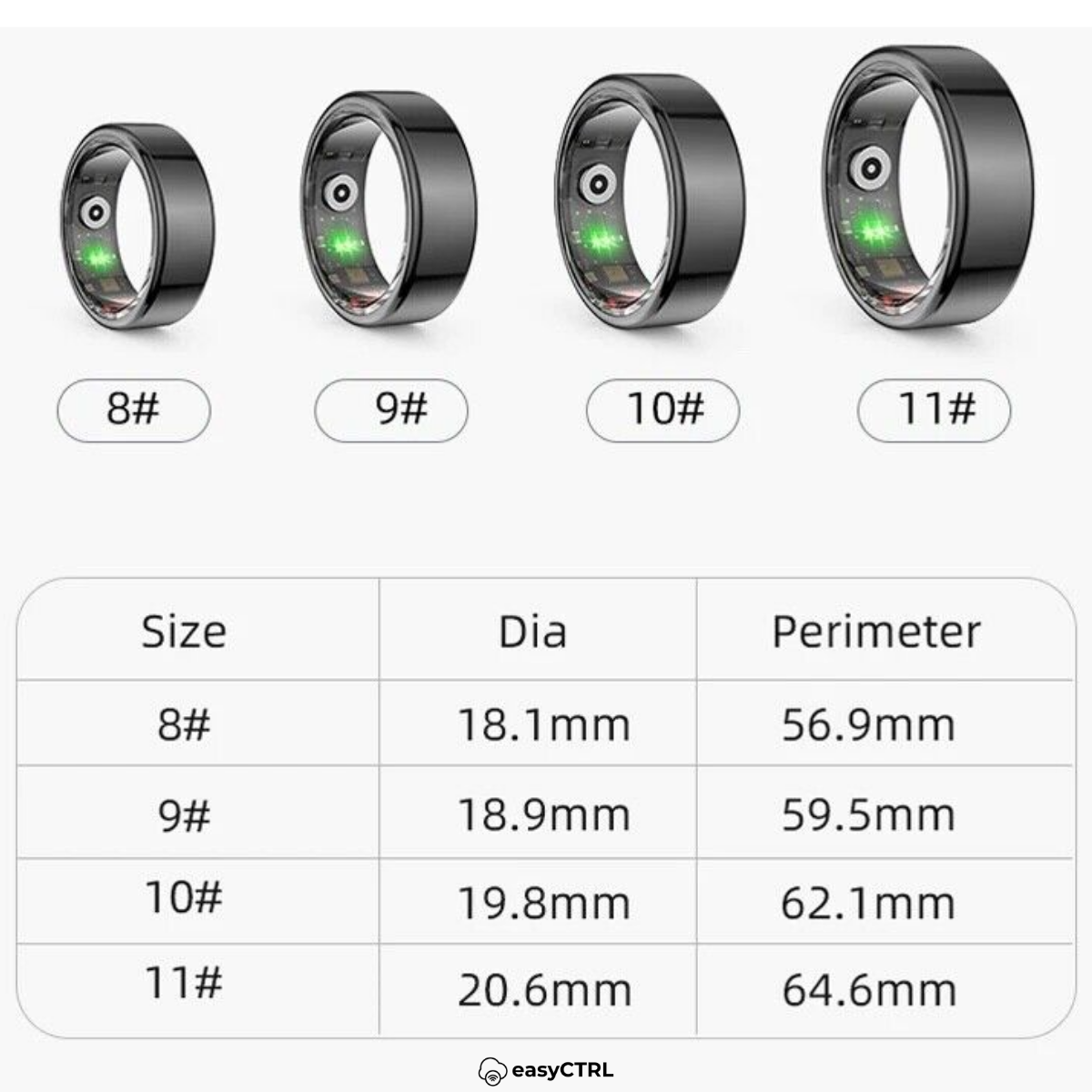 Inel Inteligent, Bluetooth, Cutie Incarcare Wireless, Monitorizeaza Pulsul, Oxigenul din Sange, Somnul, Calorii, Impermeabil IP68, Black, easyCTRL®