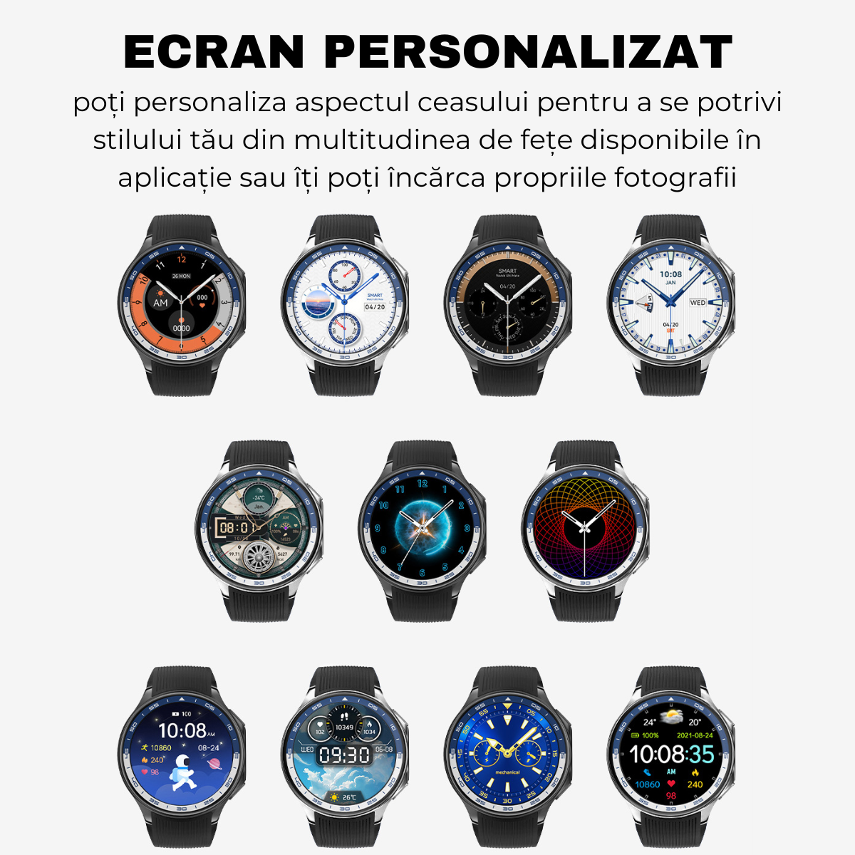 Ceas smartwatch, Ecran AMOLED 1.43", Apel Bluetooth, AI Asistent Vocal, MP3 Playback/TWS Earphone, Multi Sport, Monitorizare Sanatate, 3D Surround Vision, easyCTRL®