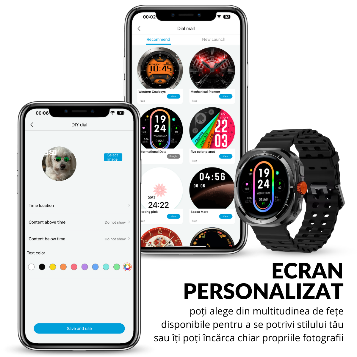 Ceas smartwatch de barbati, Ecran Tactil LCD 1.52", Apel Bluetooth, Multi Sport, Monitorizare Sanatate, Negru, easyCTRL®