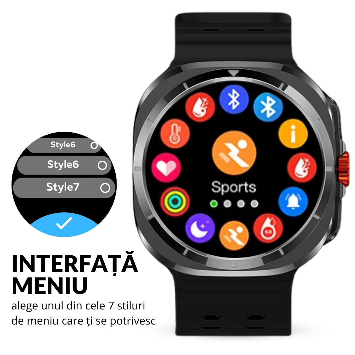 Ceas smartwatch de barbati, Ecran Tactil LCD 1.52", Apel Bluetooth, Multi Sport, Monitorizare Sanatate, Negru, easyCTRL®