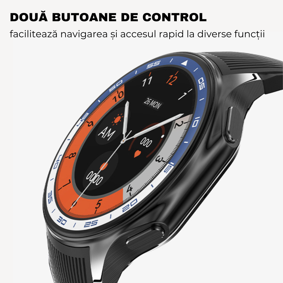 Ceas smartwatch, Ecran AMOLED 1.43", Apel Bluetooth, AI Asistent Vocal, MP3 Playback/TWS Earphone, Multi Sport, Monitorizare Sanatate, 3D Surround Vision, easyCTRL®