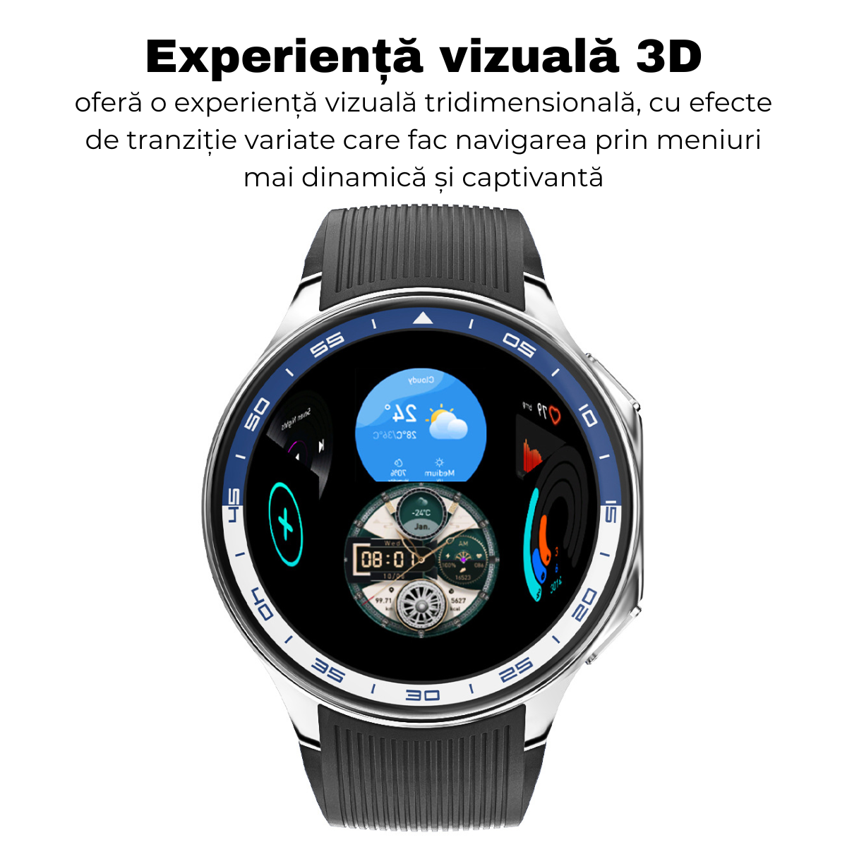 Ceas smartwatch, Ecran AMOLED 1.43", Apel Bluetooth, AI Asistent Vocal, MP3 Playback/TWS Earphone, Multi Sport, Monitorizare Sanatate, 3D Surround Vision, easyCTRL®