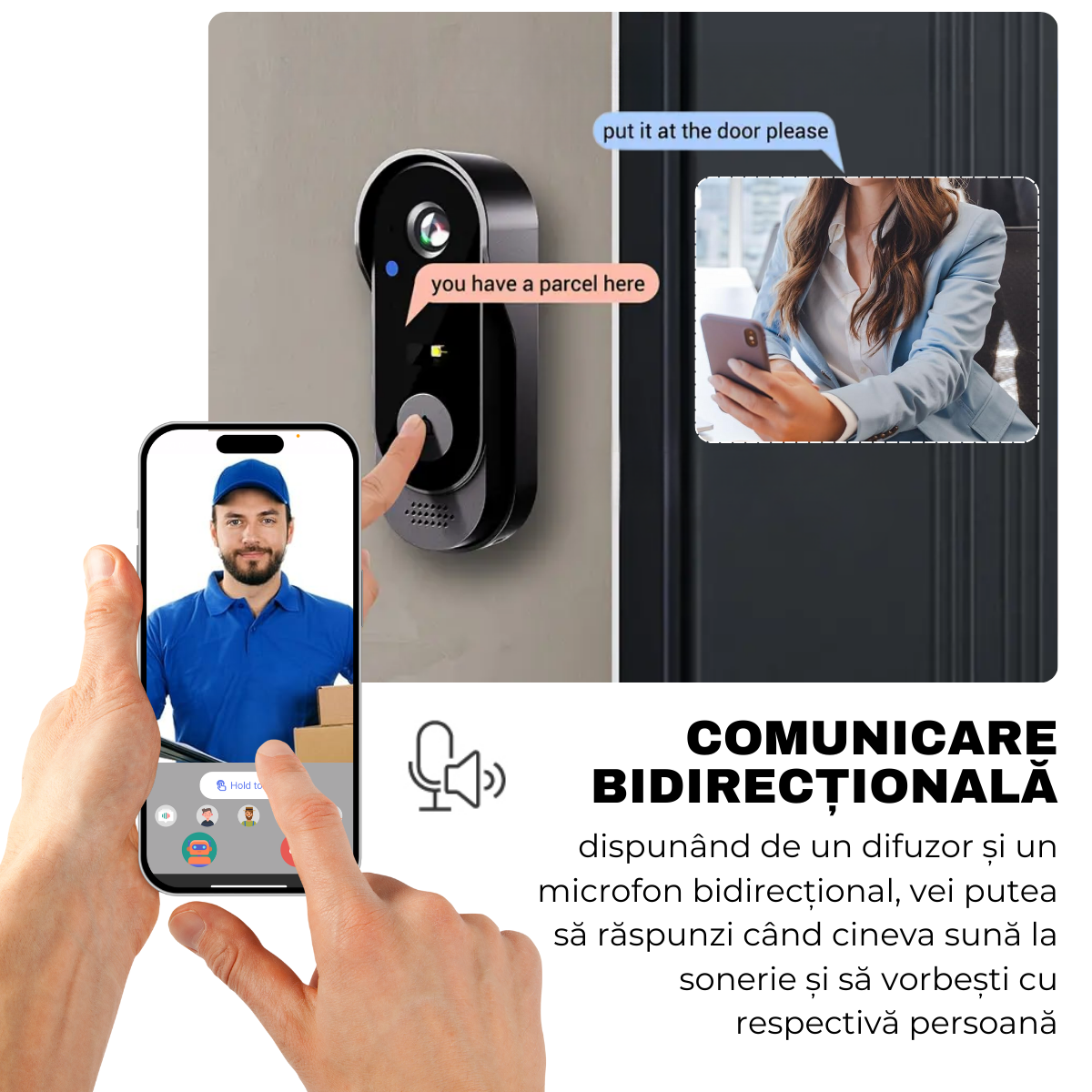 Intelligent Video Doorbell, Wireless, IP65, Bidirectional Communication, Remote Control via Tuya Smart APP, Indoor Doorbell, 125°, Night Vision, easyCTRL® 