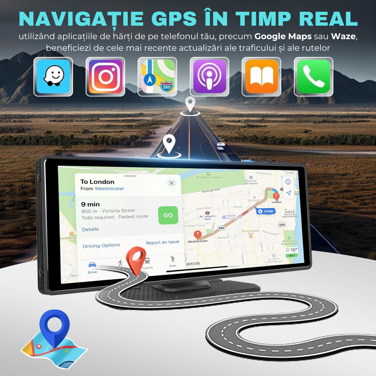 Navigatie Auto Android / Apple CarPlay, Multimedia, Universala, Camera Frontala Reglabila 4K, Ecran Tactil 10.26", Camera Marsarier, Mirrorcast, BT, FM, AUX, Split-Screen, easyCTRL®