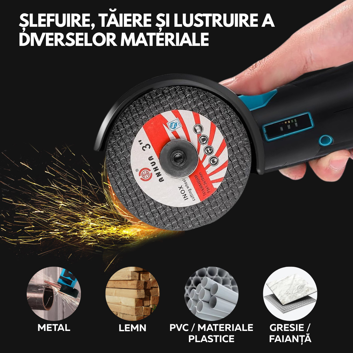 Mini Flex si Polizor Cu Baterie, 2 Acumulatori 36V, 19500 rpm, 2 discuri 76mm, Albastru/Negru