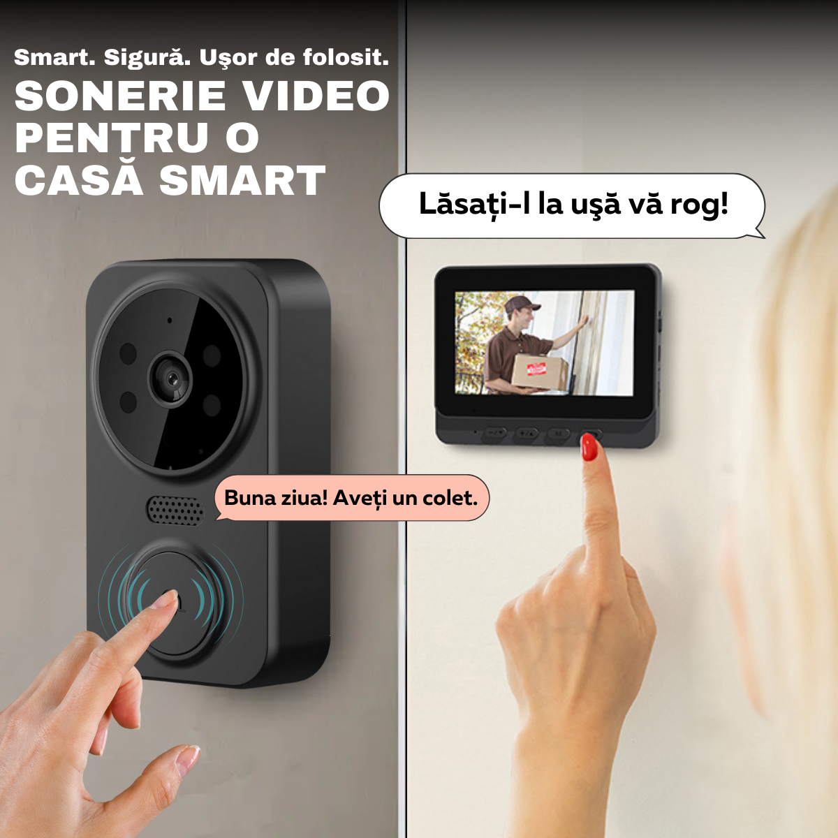 Sonerie Video Inteligenta, Fara Fir, Monitor IPS 4.3 inch, Comunicare bidirectionala, Night Vision, easyCTRL®