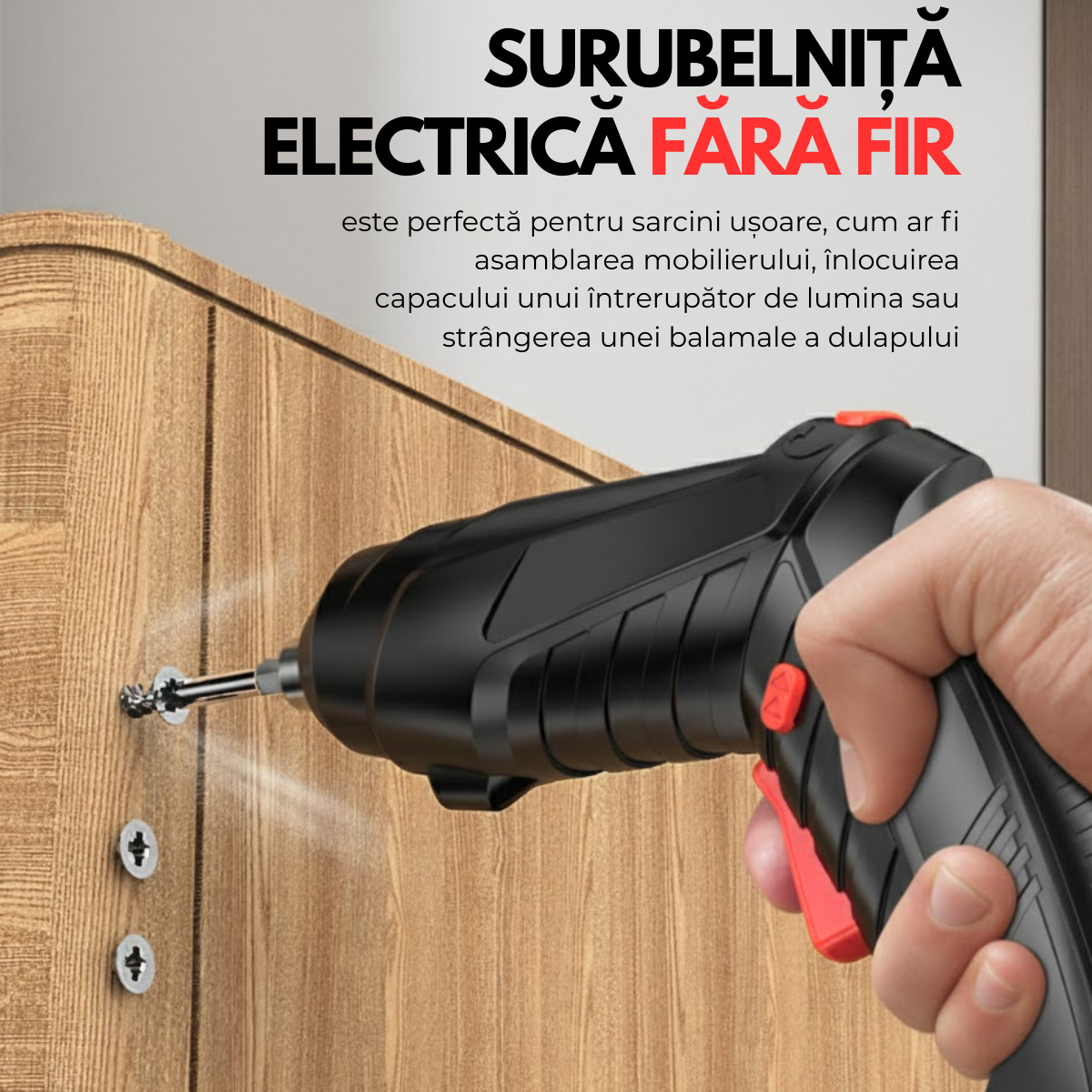 Surubelnita Electrica fara fir, Cutie cu 47 accesorii, Acumulator 3.6V 1800mAh, 250 RPM, Cuplu 3 Nm, Iluminare LED