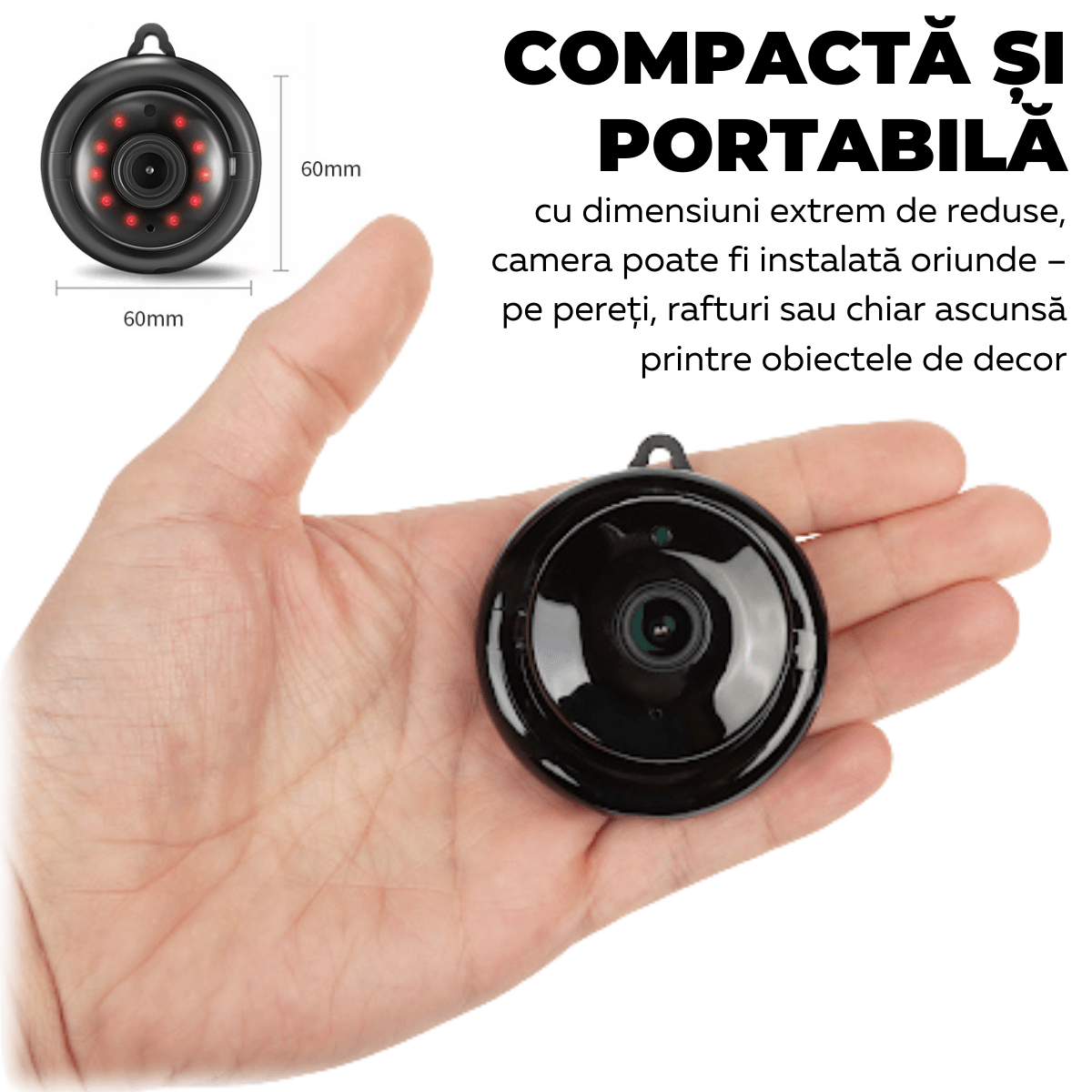 Mini Camera Spion, Wi-Fi, Monitorizare video in timp real, Vedere nocturna, Detectare miscare, Q2, easyCTRL®