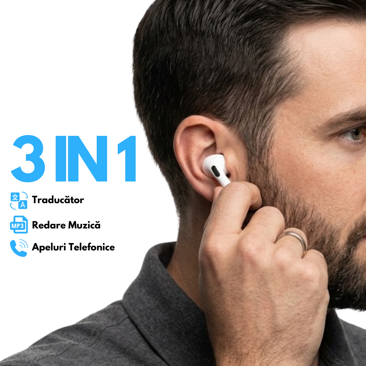 Casti cu Traducator pentru Conversatii in timp real, 151 Limbi Straine, Dialecte, Carcasa incarcare cu Touch Screen, Bluetooth 5.4, Control tactil, A9pro, easyCTRL®