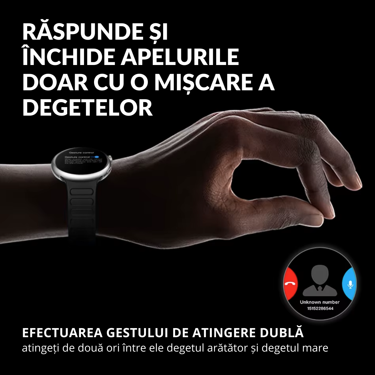 Ceas smartwatch de dama, Ecran Tactil LCD 1.46", Control prin Gesturi, Apel Bluetooth, Multi Sport, Monitorizare Sanatate, Negru, easyCTRL®