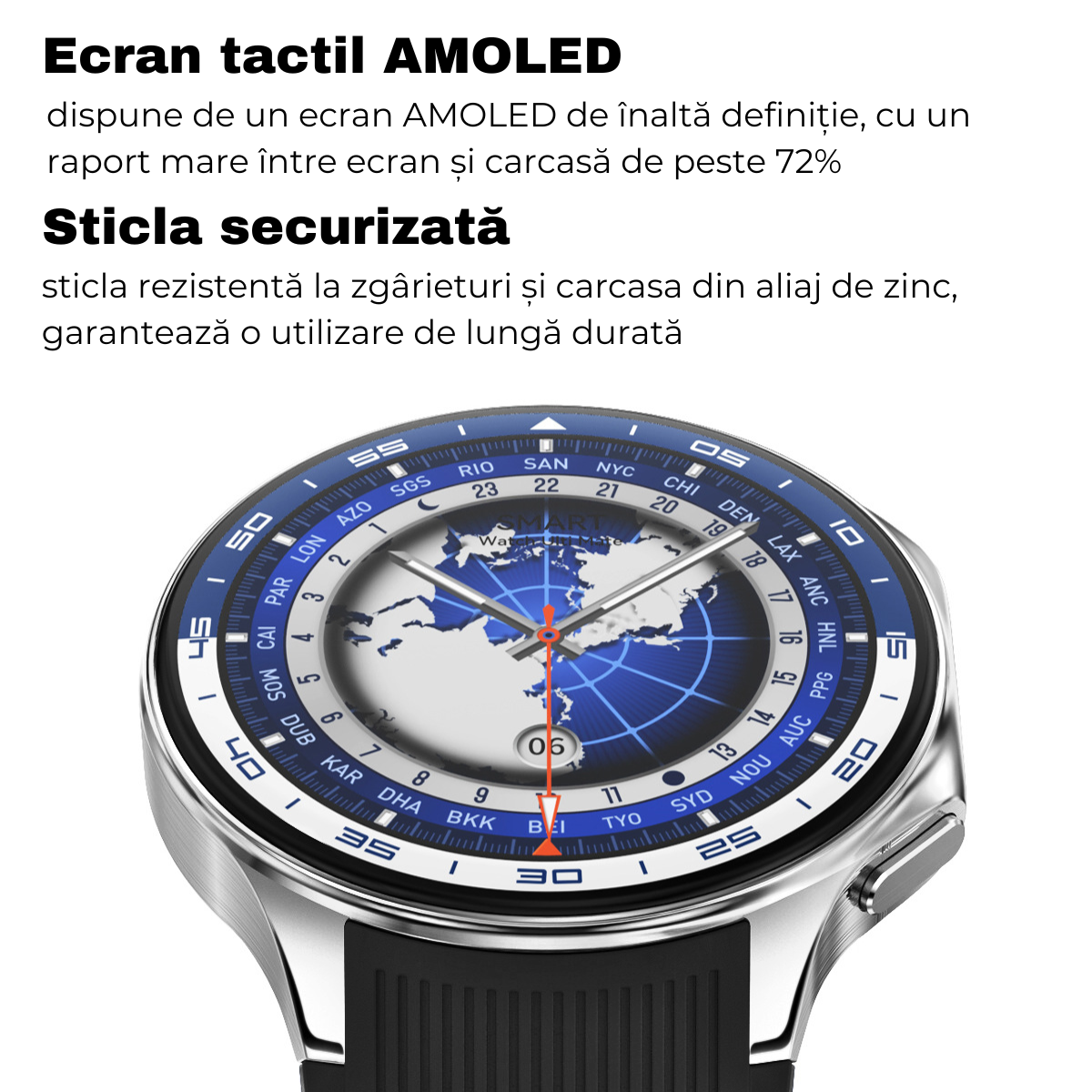 Ceas smartwatch, Ecran AMOLED 1.43", Apel Bluetooth, AI Asistent Vocal, MP3 Playback/TWS Earphone, Multi Sport, Monitorizare Sanatate, 3D Surround Vision, easyCTRL®