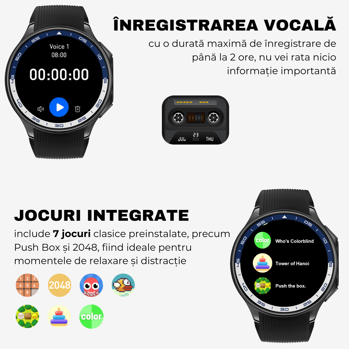 Ceas smartwatch, Ecran AMOLED 1.43", Apel Bluetooth, AI Asistent Vocal, MP3 Playback/TWS Earphone, Multi Sport, Monitorizare Sanatate, 3D Surround Vision, easyCTRL®