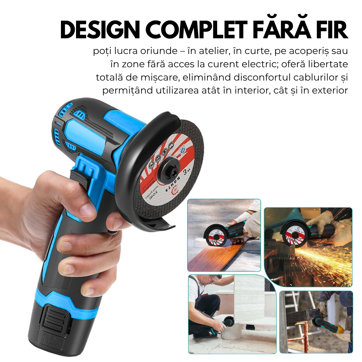 Mini Flex si Polizor Cu Baterie, 2 Acumulatori 36V, 19500 rpm, 2 discuri 76mm, Albastru/Negru