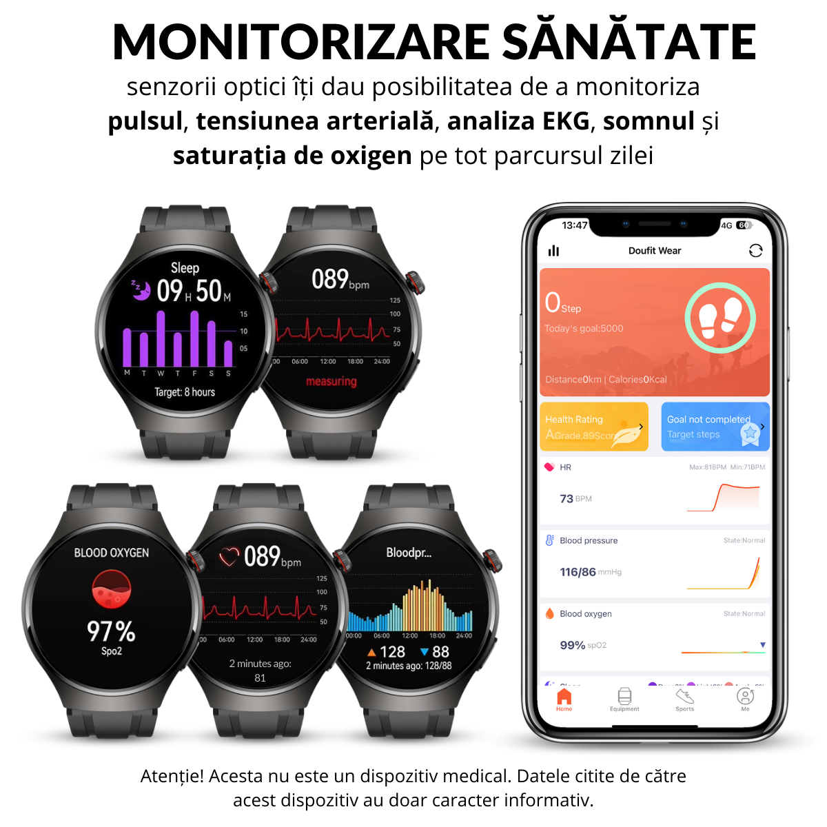 Set Smartwatch Barbati + 7 Curele, Quick Release, Ecran LCD 1.52", Control Tactil, Apel Bluetooth, Multi Sport, Monitorizare Sanatate, easyCTRL®