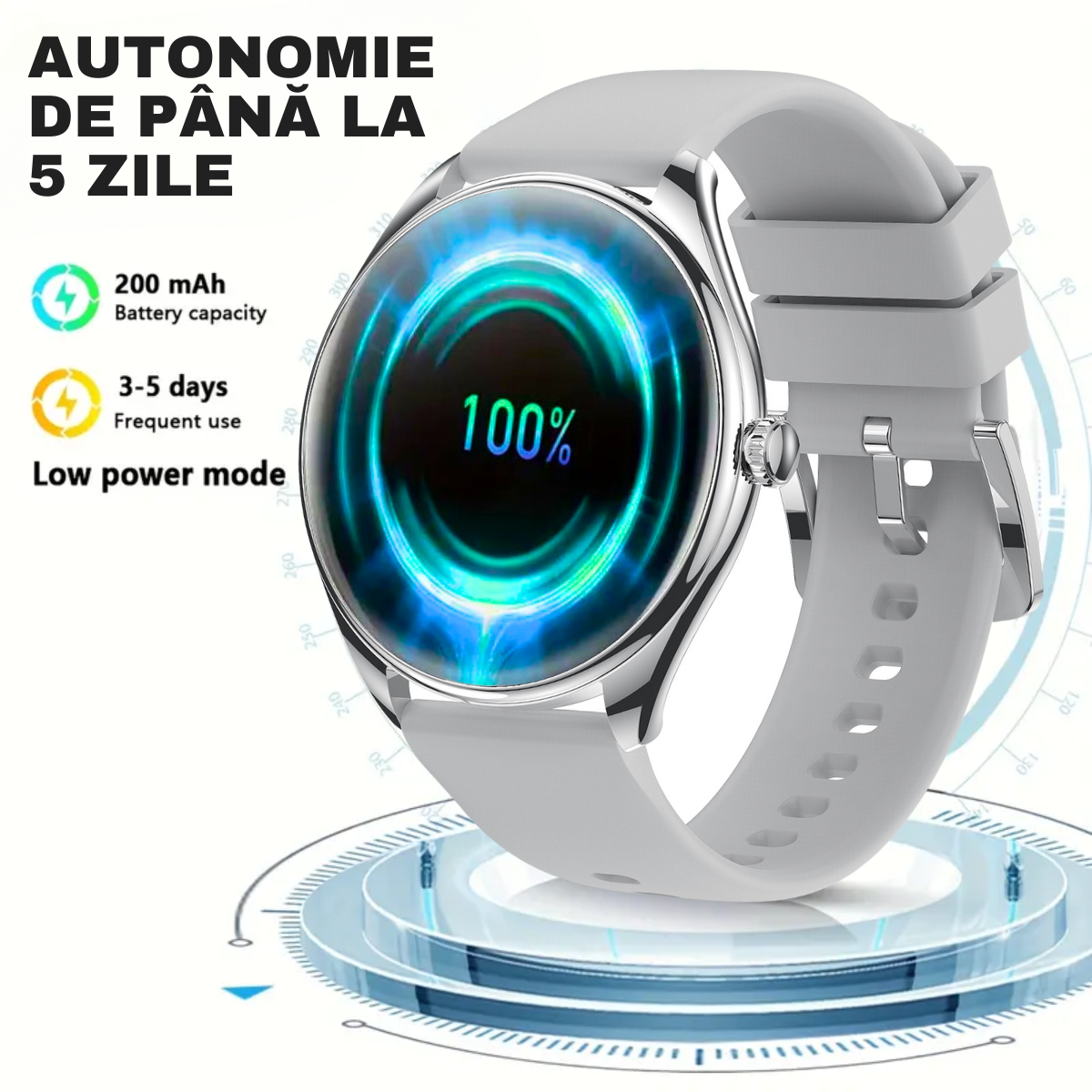 Unisex smartwatch, 1.43" AMOLED Screen, 6.8mm Ultra-Thin, Bluetooth Call, AI Voice Assistant, Multi Sports, Health Monitoring, easyCTRL®, Silver 