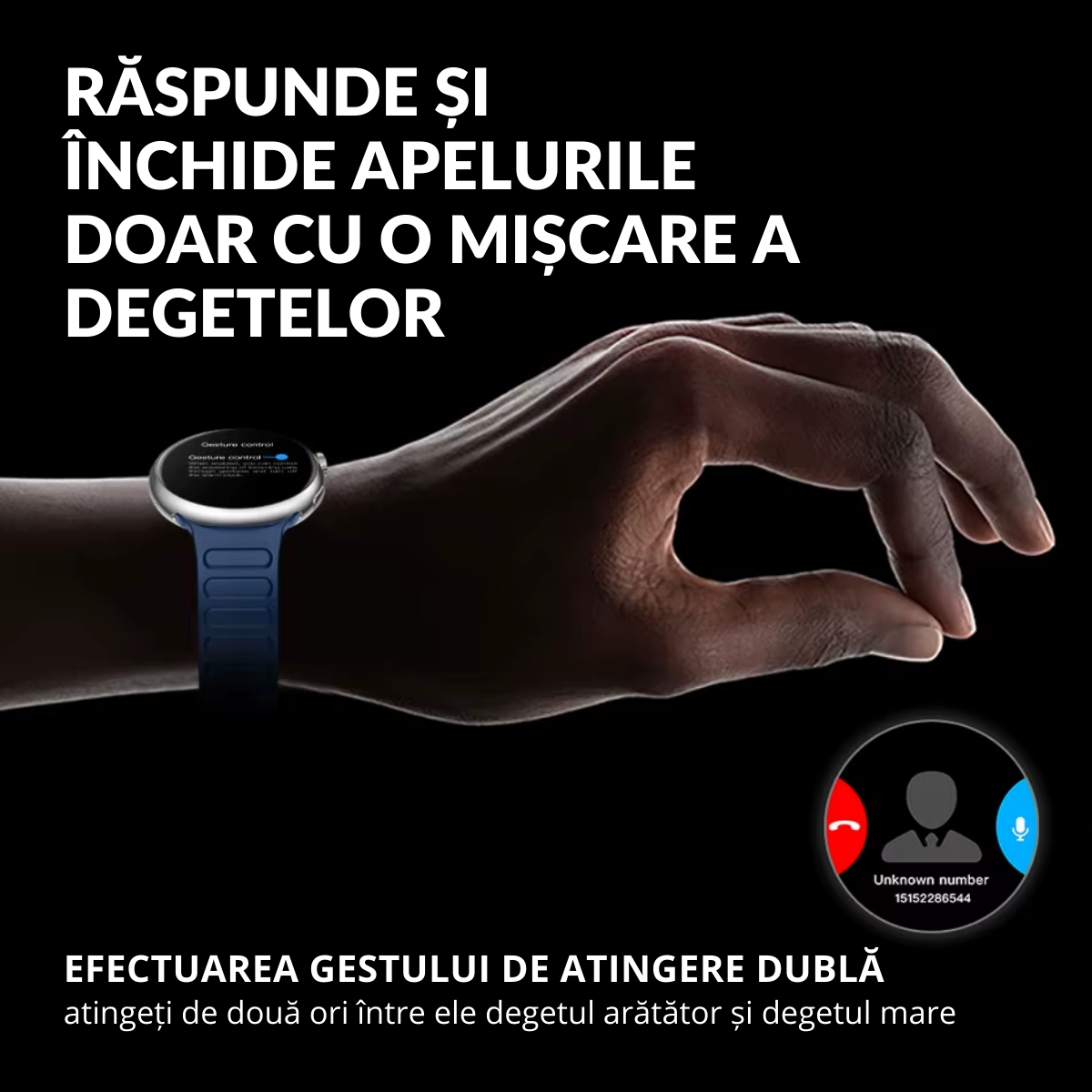Ceas smartwatch de dama, Ecran Tactil LCD 1.46", Control prin Gesturi, Apel Bluetooth, Multi Sport, Monitorizare Sanatate, Alb, easyCTRL®