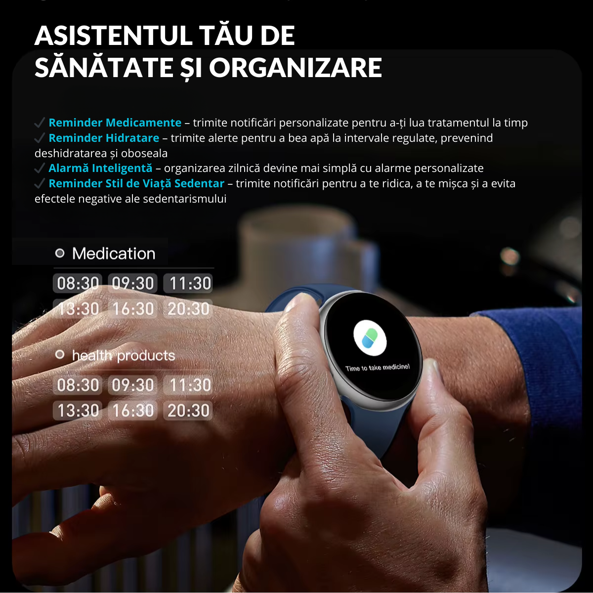 Ceas smartwatch de dama, Ecran Tactil LCD 1.46", Control prin Gesturi, Apel Bluetooth, Multi Sport, Monitorizare Sanatate, Alb, easyCTRL®