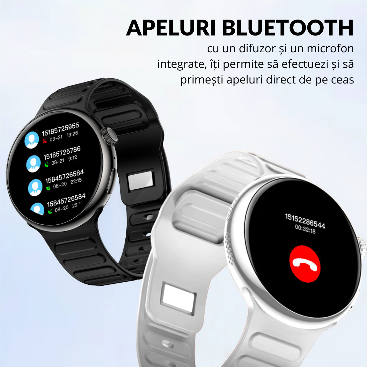 Ceas smartwatch de dama, Ecran Tactil LCD 1.46", Control prin Gesturi, Apel Bluetooth, Multi Sport, Monitorizare Sanatate, Alb, easyCTRL®