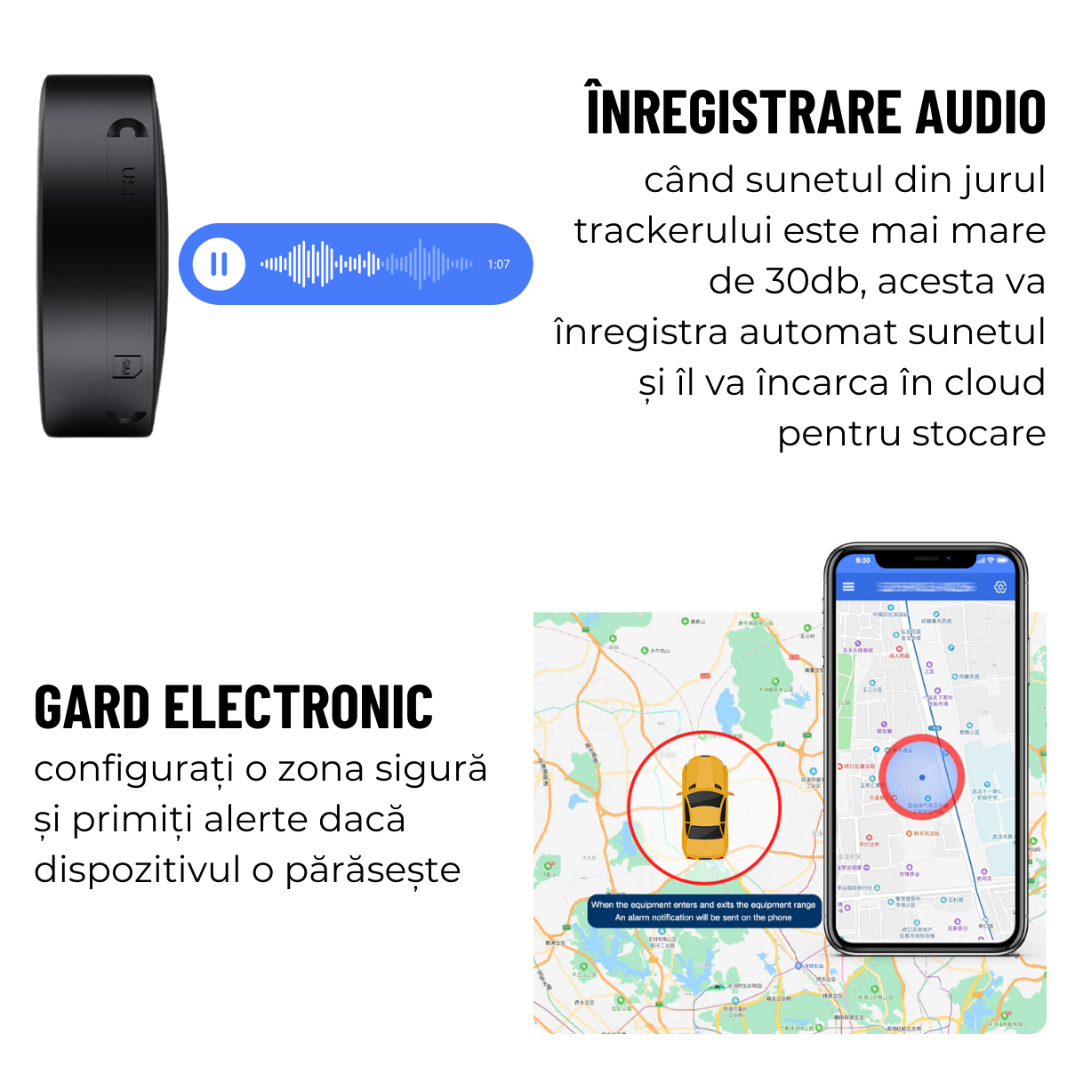 Mini GPS Tracker, 2G, Magnetic, Monitorizare in timp real, Microfon, Aplicatie dedicata, easyCTRL®