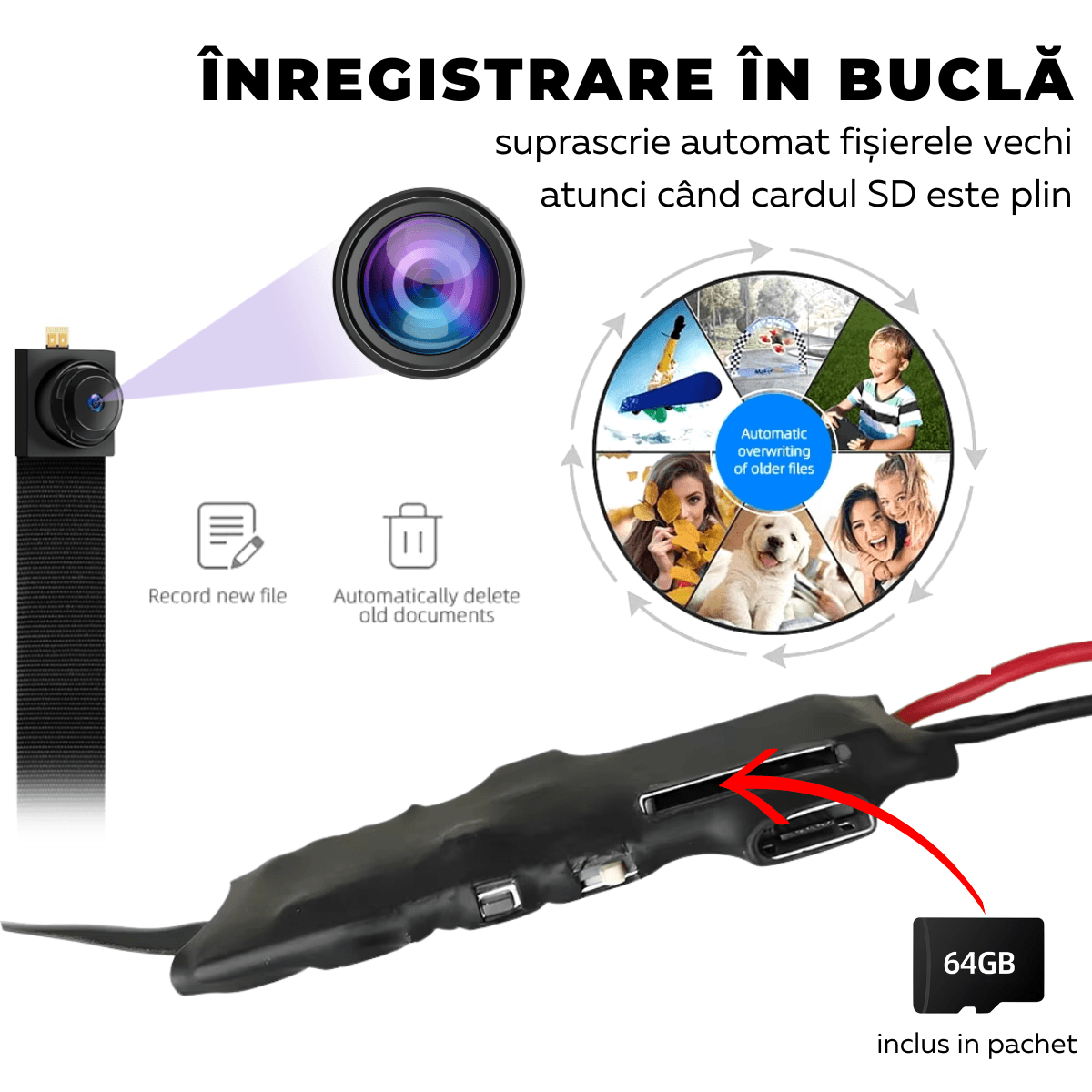 Modul Mini Camera Spion, Wi-Fi, Full HD, 64GB, Detectare micare, Monitorizare video in timp real, easyCTRL®