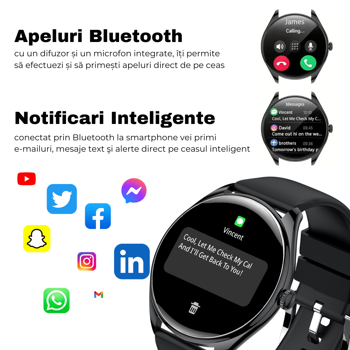 Unisex smartwatch, 1.43" AMOLED Screen, 6.8mm Ultra-Thin, Bluetooth Call, AI Voice Assistant, Multi Sports, Health Monitoring, easyCTRL® 