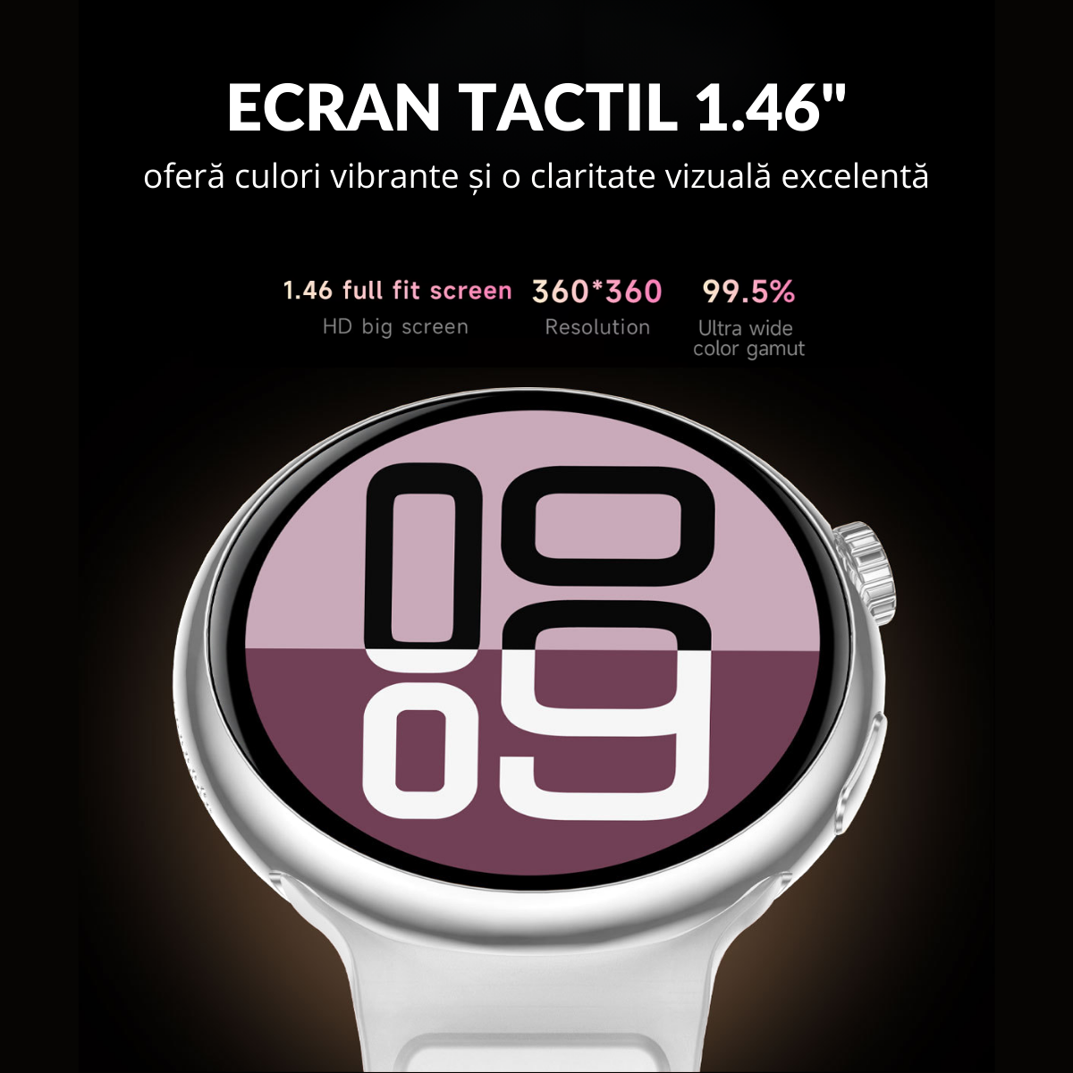 Ceas smartwatch de dama, Ecran Tactil LCD 1.46", Control prin Gesturi, Apel Bluetooth, Multi Sport, Monitorizare Sanatate, Alb, easyCTRL®