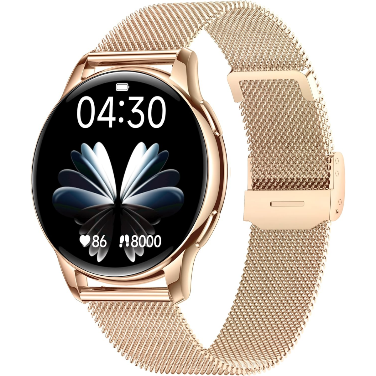 Ceas smartwatch dama, Ecran AMOLED 1.32", Notificari, Apel Bluetooth, AI Asistent Vocal, Multi Sport, Monitorizare Sanatate, easyCTRL®, Gold