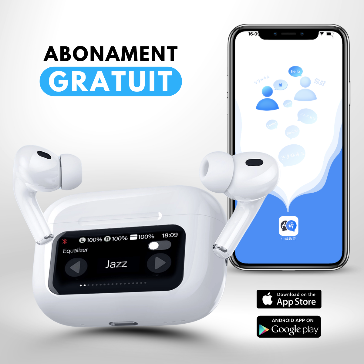 Casti cu Traducator pentru Conversatii in timp real, 151 Limbi Straine, Dialecte, Carcasa incarcare cu Touch Screen, Bluetooth 5.4, Control tactil, A9pro, easyCTRL®