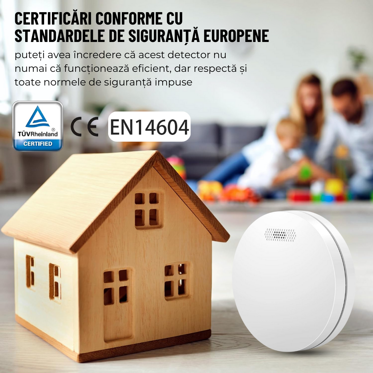 Detector de Fum, Avertizare Sonora si Luminoasa, Durata Viata Baterie 10 Ani, 85dB, easyCTRL®