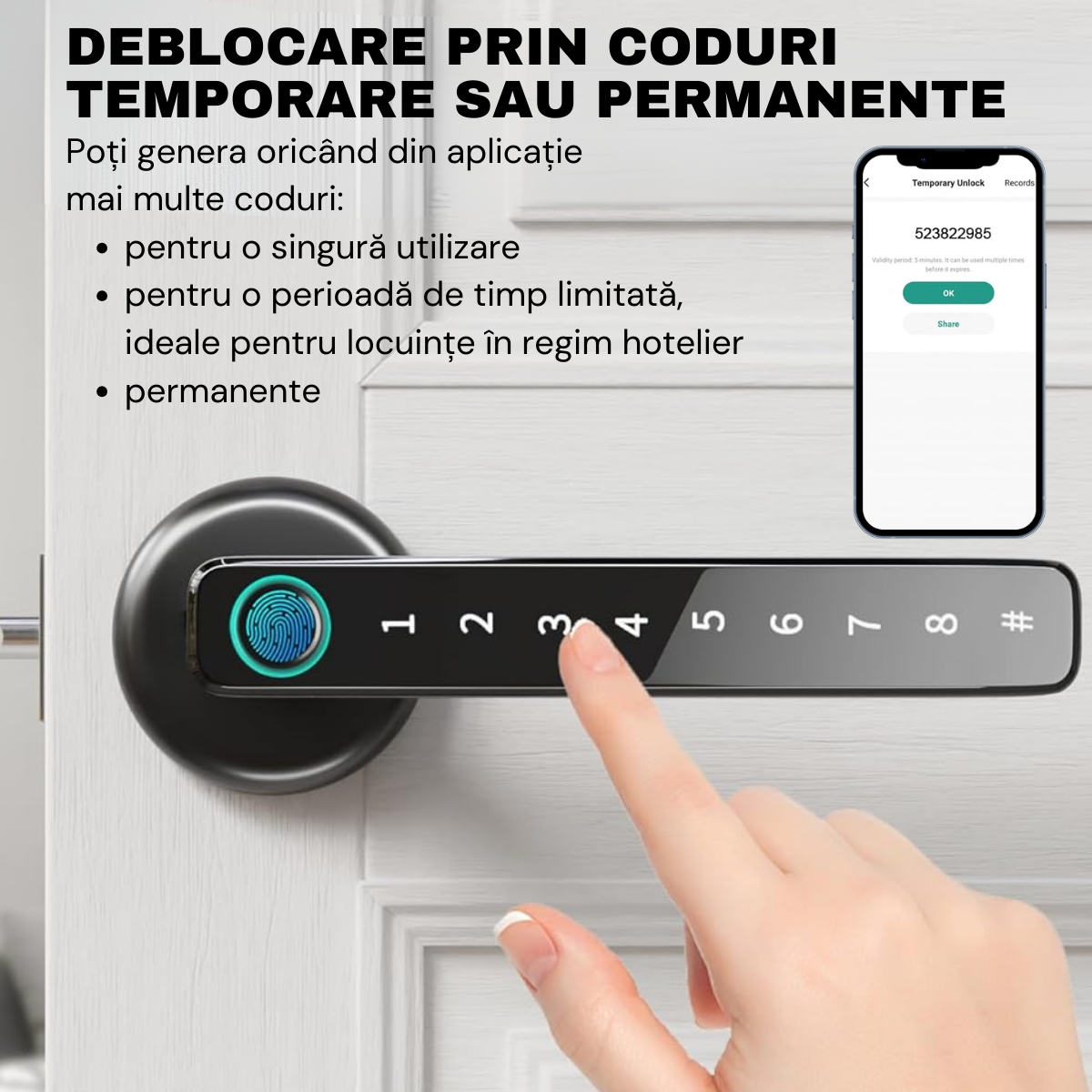 Yala Smart Lock, Tuya App Access, Fingerprint, Card, Temporary and Permanent Passwords, Key, easyCTRL® 