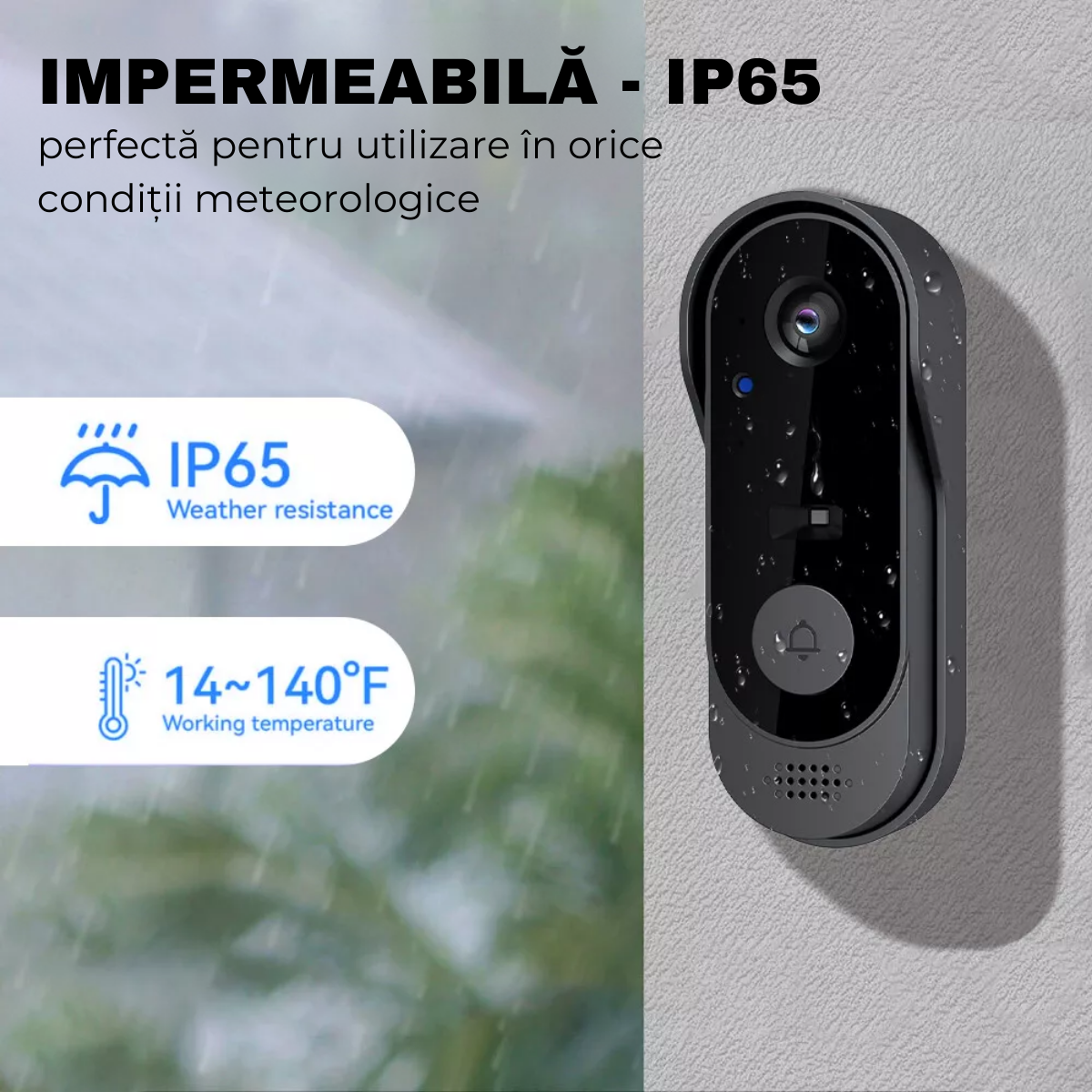 Intelligent Video Doorbell, Wireless, IP65, Bidirectional Communication, Remote Control via Tuya Smart APP, Indoor Doorbell, 125°, Night Vision, easyCTRL® 