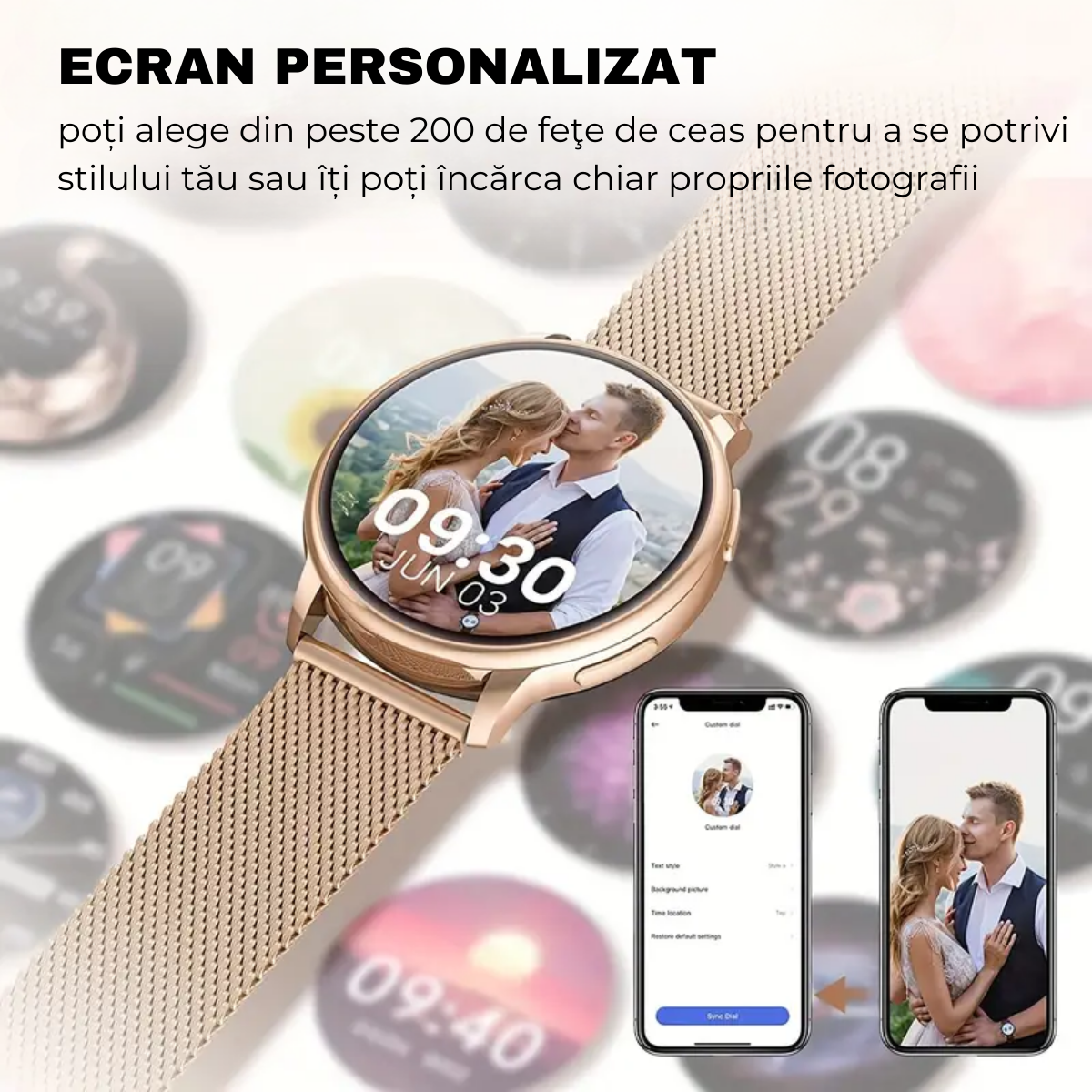 Women's smartwatch, 1.32" AMOLED screen, Notifications, Bluetooth Call, AI Voice Assistant, Multi Sports, Health Monitoring, easyCTRL®, Gold