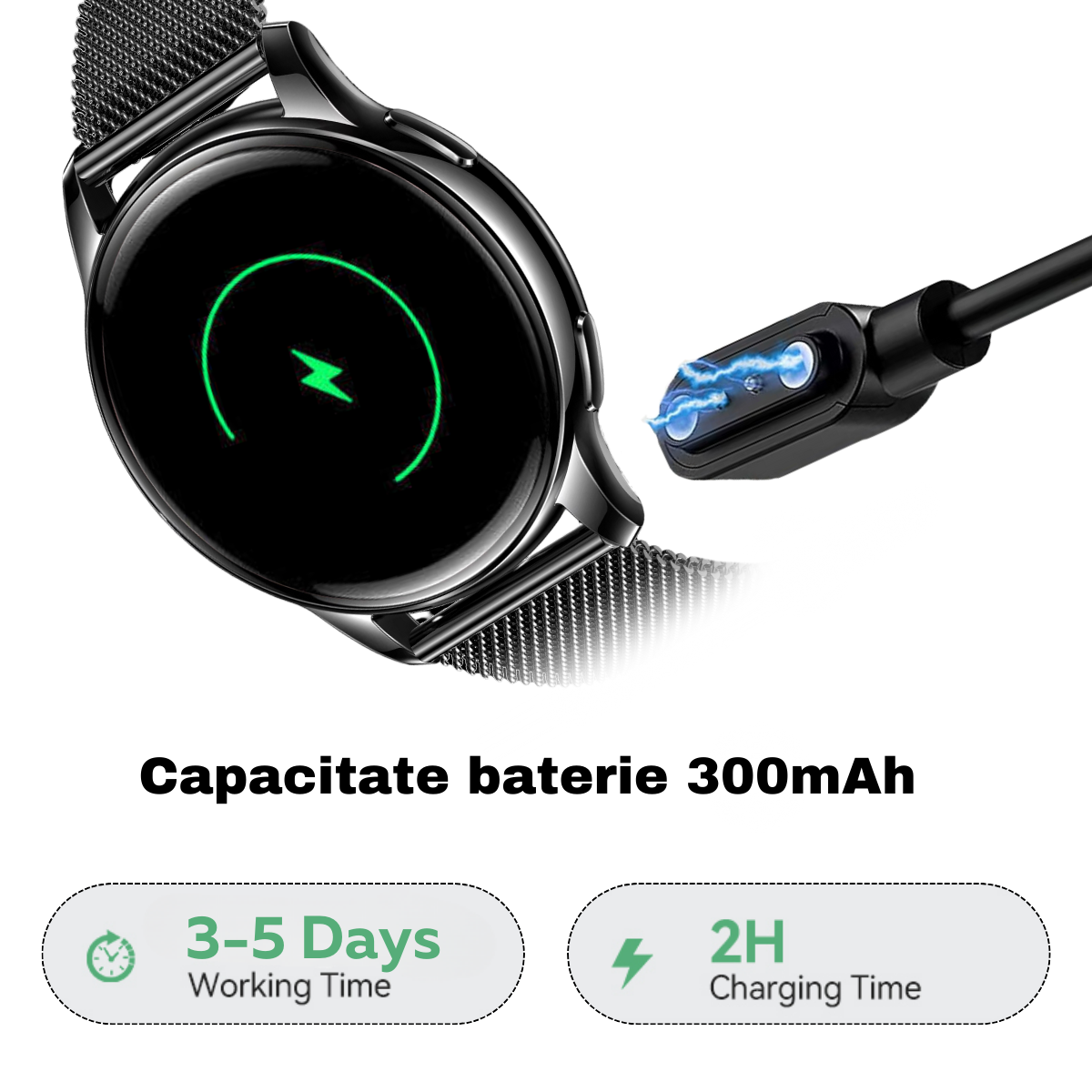 Ceas smartwatch dama, Ecran AMOLED 1.32", Notificari, Apel Bluetooth, AI Asistent Vocal, Multi Sport, Monitorizare Sanatate, easyCTRL®, Black