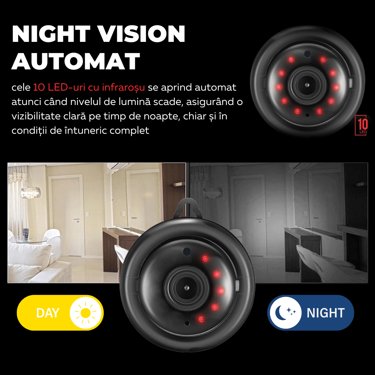 Mini Camera Spion, Wi-Fi, Monitorizare video in timp real, Vedere nocturna, Detectare miscare, Q2, easyCTRL®