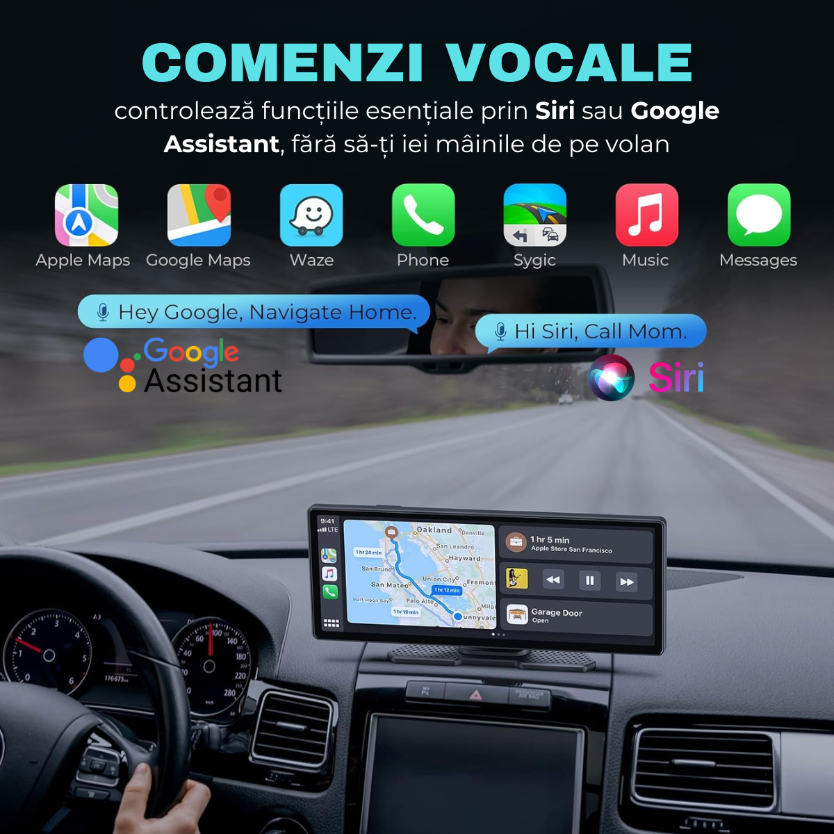 Navigatie Auto Android / Apple CarPlay, Multimedia, Universala, Camera Frontala Reglabila 4K, Ecran Tactil 10.26", Camera Marsarier, Mirrorcast, BT, FM, AUX, Split-Screen, easyCTRL®