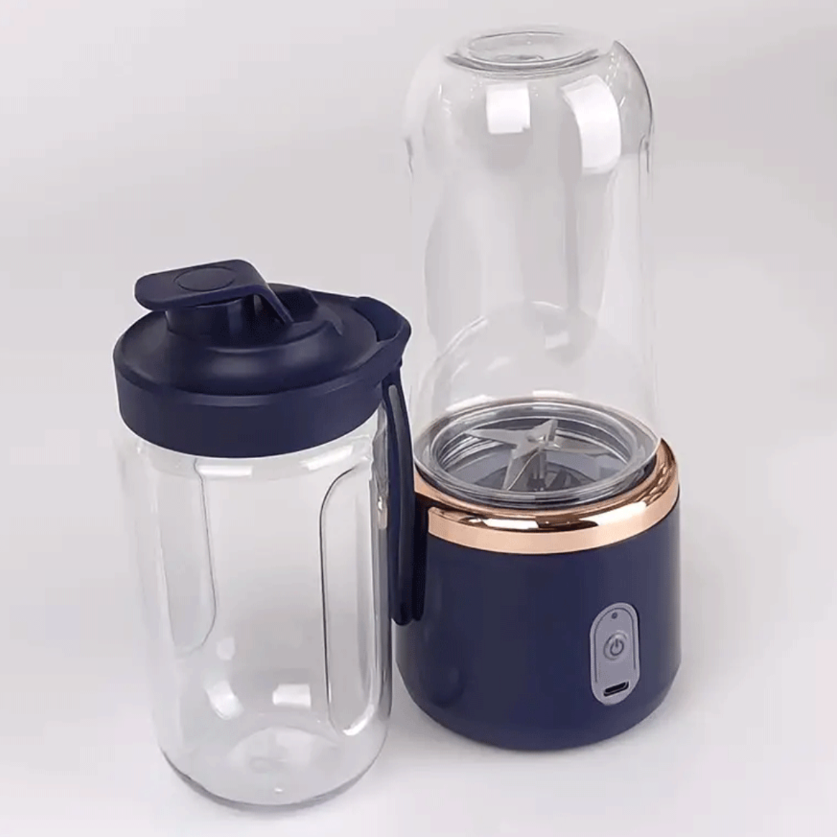 Mini Blender Portabil, 2 Recipiente, 400 ml, 6 Lame 3D, USB-C reincarcabil, 45W, Capac Inclus, Bleumarin, easyCTRL®