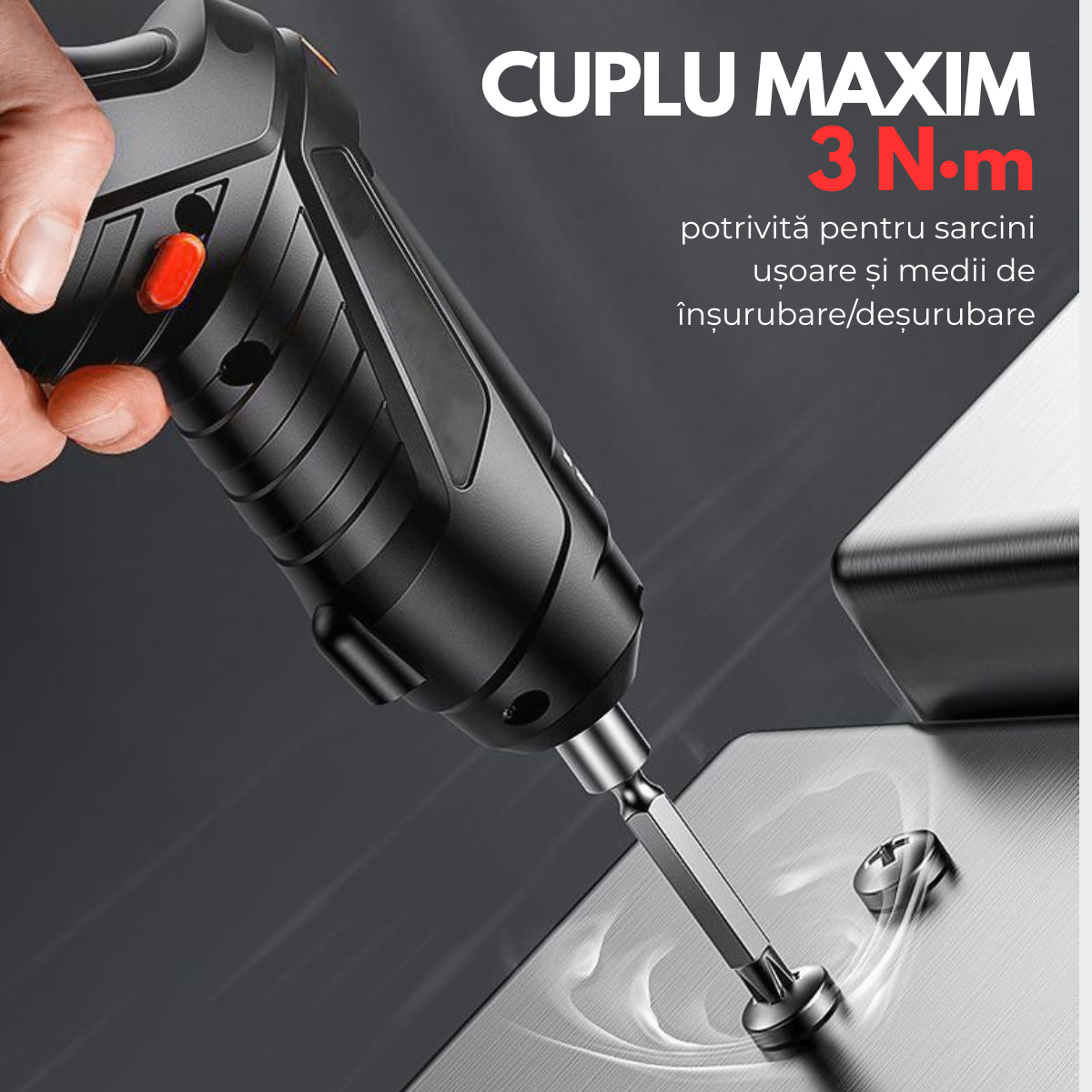 Surubelnita Electrica fara fir, Cutie cu 47 accesorii, Acumulator 3.6V 1800mAh, 250 RPM, Cuplu 3 Nm, Iluminare LED